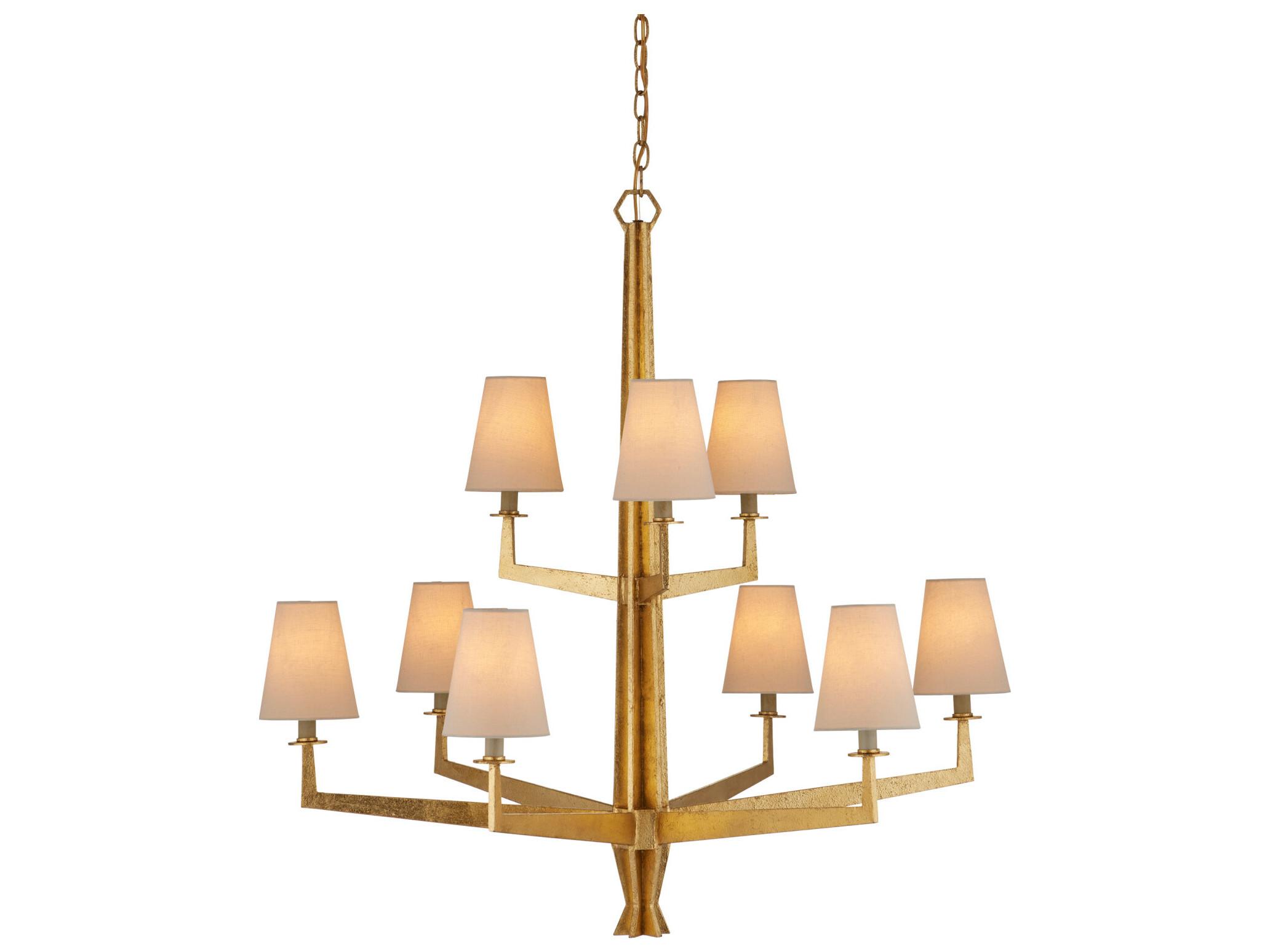 Currey & Company Goldfinch 9-Light Washed Lucerne Gold Candelabra Tiered Chandelier
