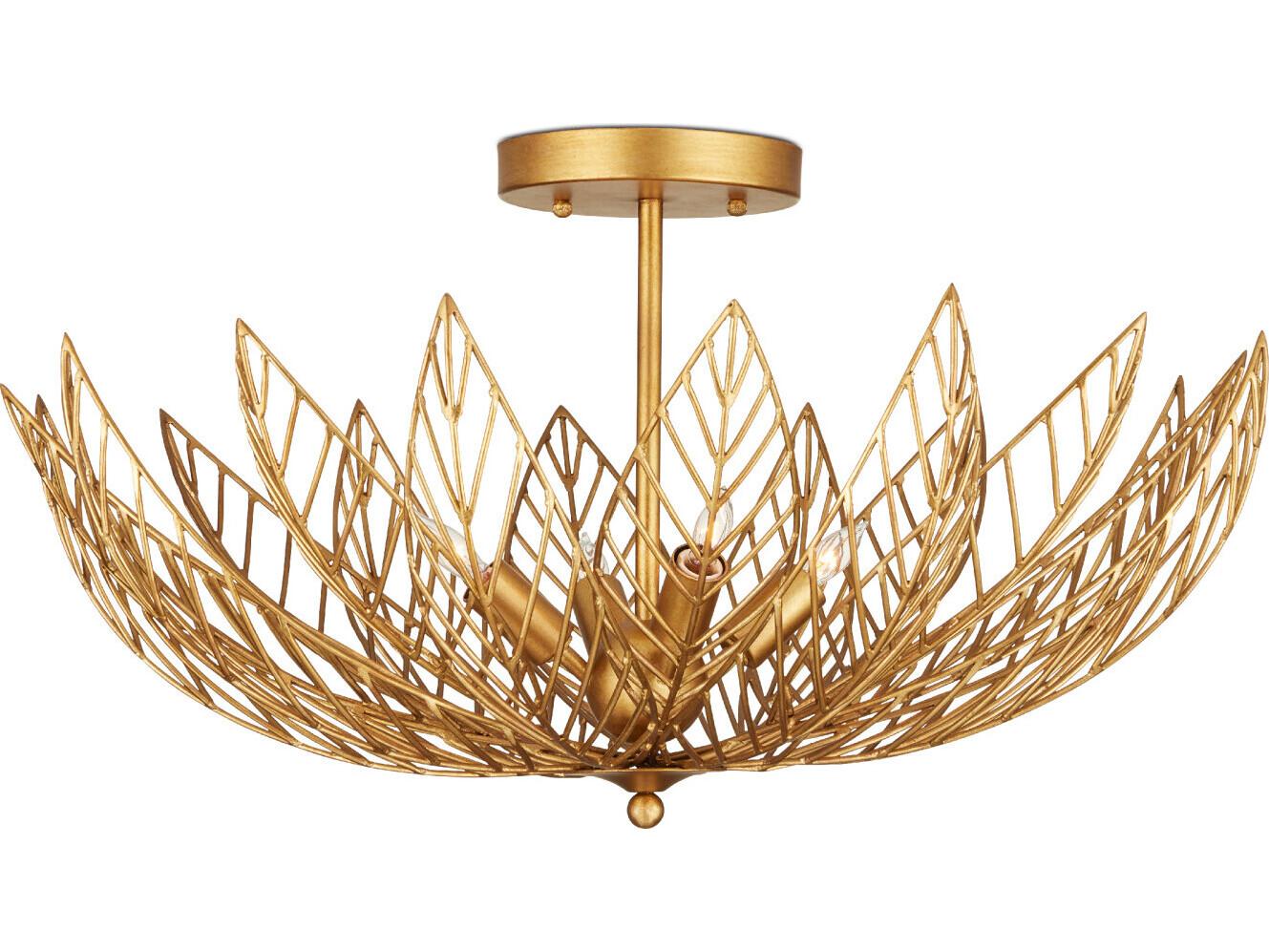 Currey & Company Leaflace 4-Light Gold Bowl Semi Flush Mount