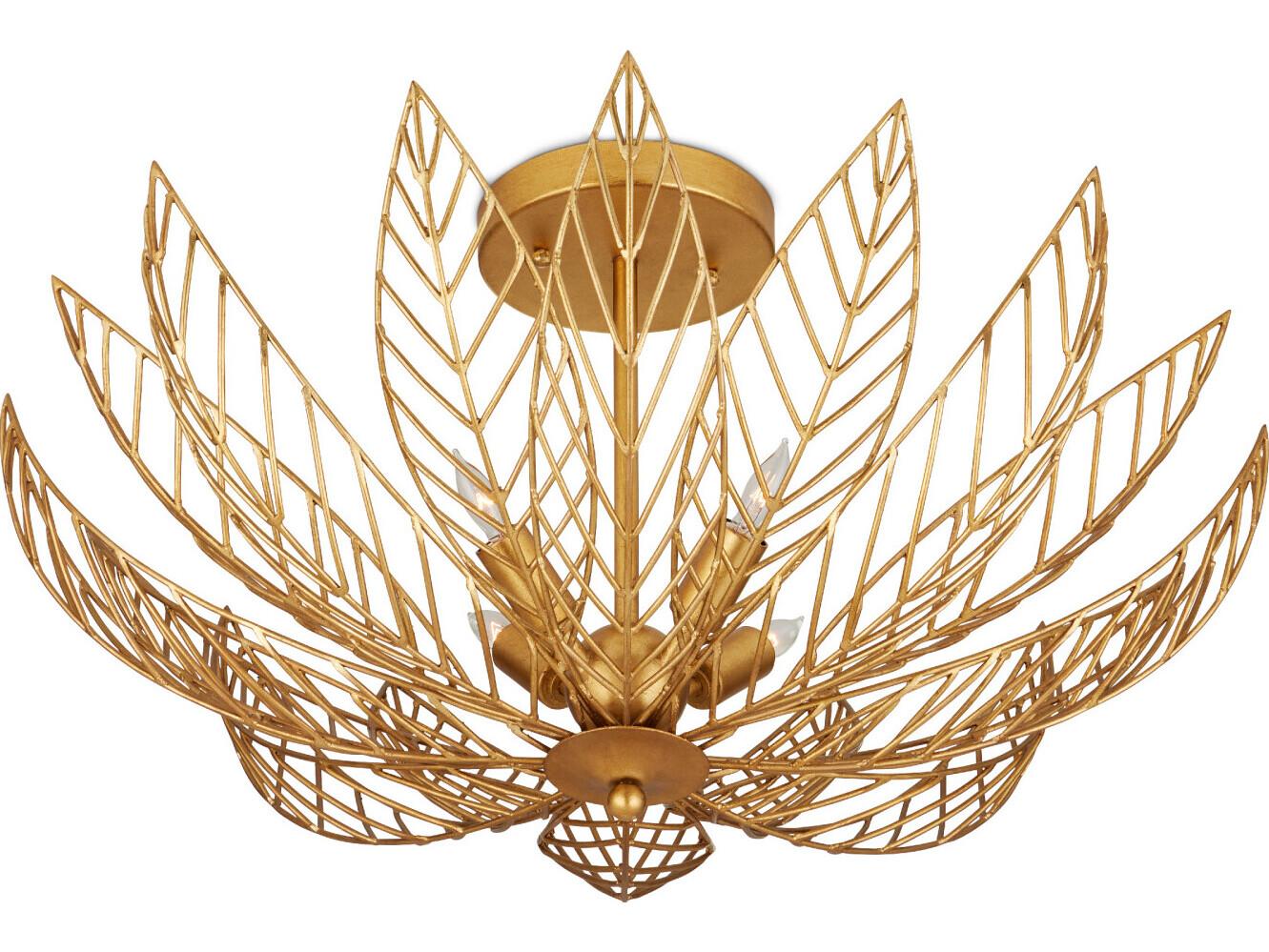 Currey & Company Leaflace 4-Light Gold Bowl Semi Flush Mount