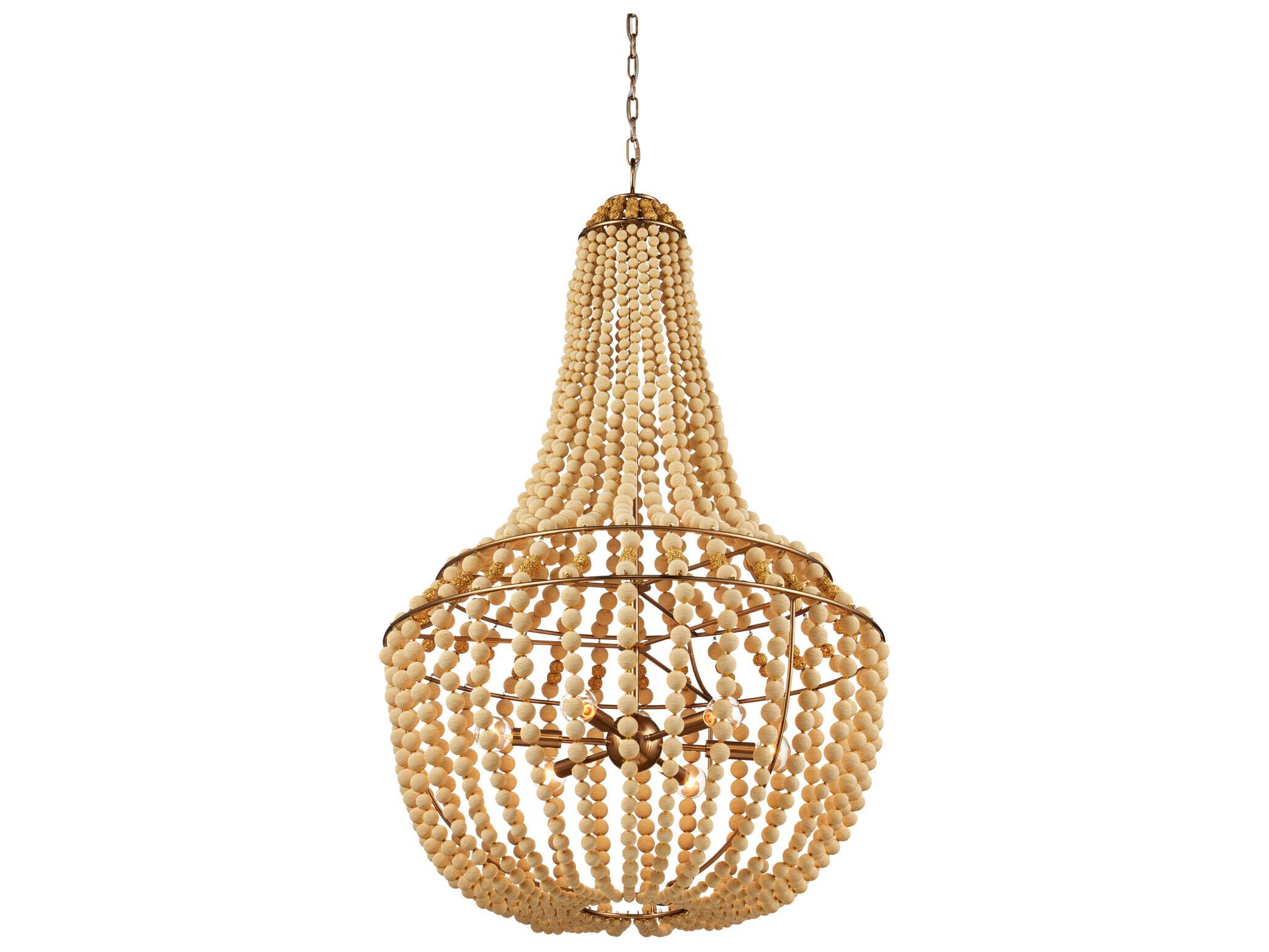 Currey & Company Penelope 6-Light Beige Antique Brass Empire Chandelier