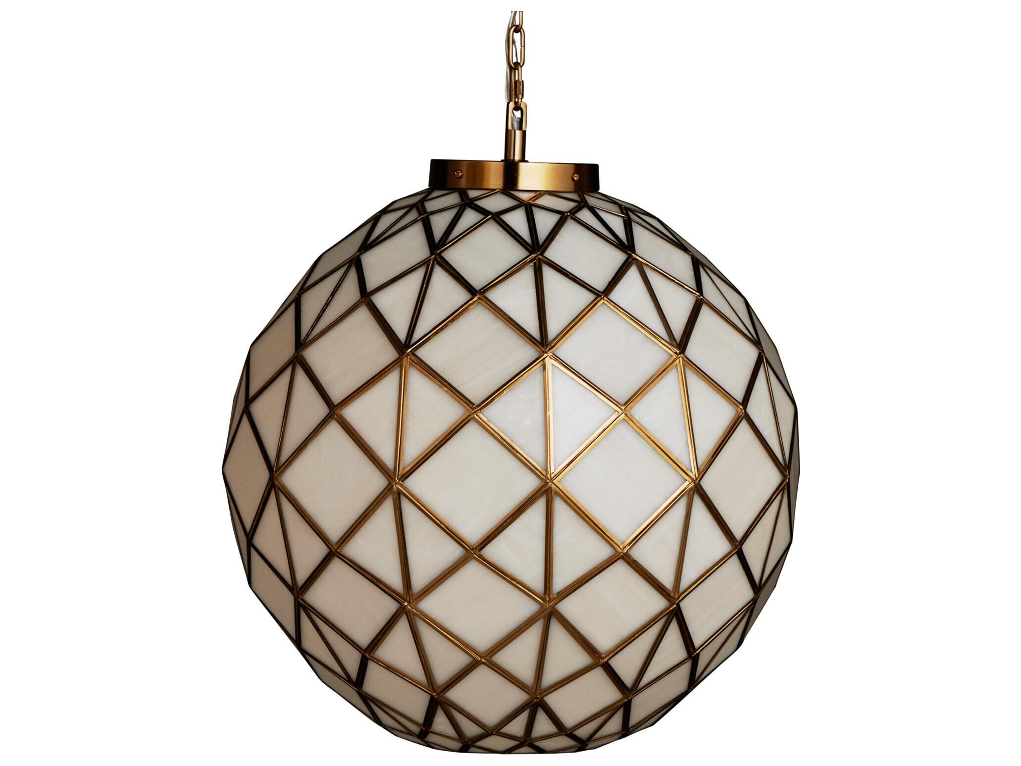 Currey & Company Polyhedron 1-Light White Antique Brass Globe Pendant