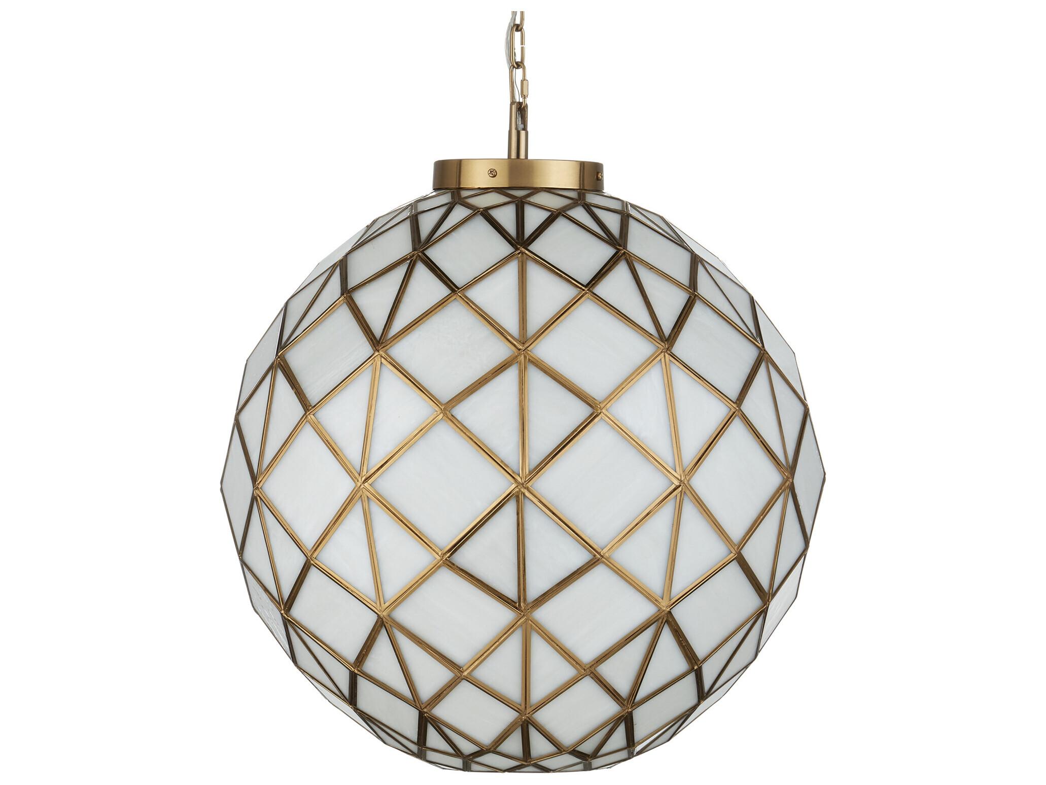 Currey & Company Polyhedron 1-Light White Antique Brass Globe Pendant