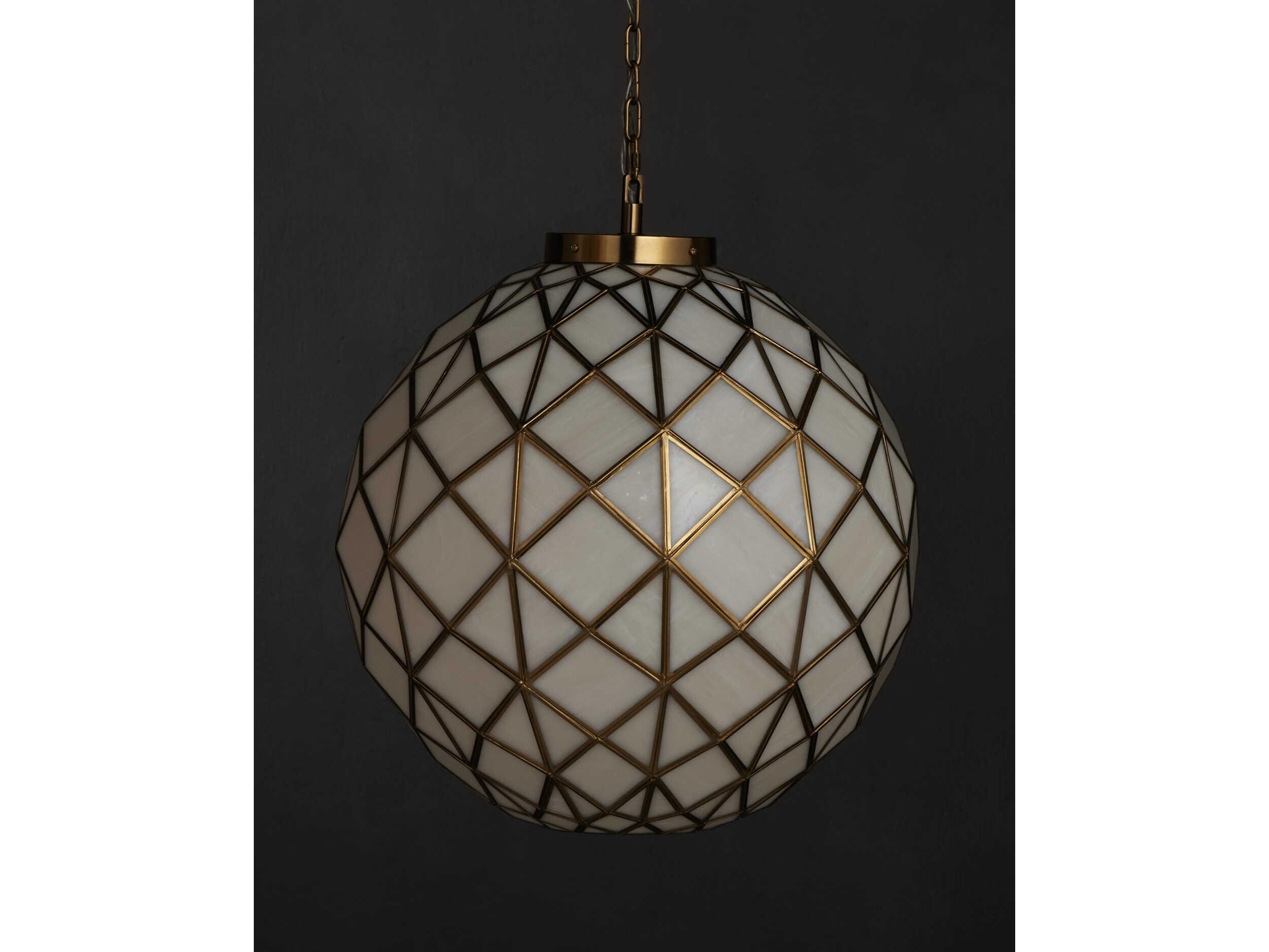 Currey & Company Polyhedron 1-Light White Antique Brass Globe Pendant