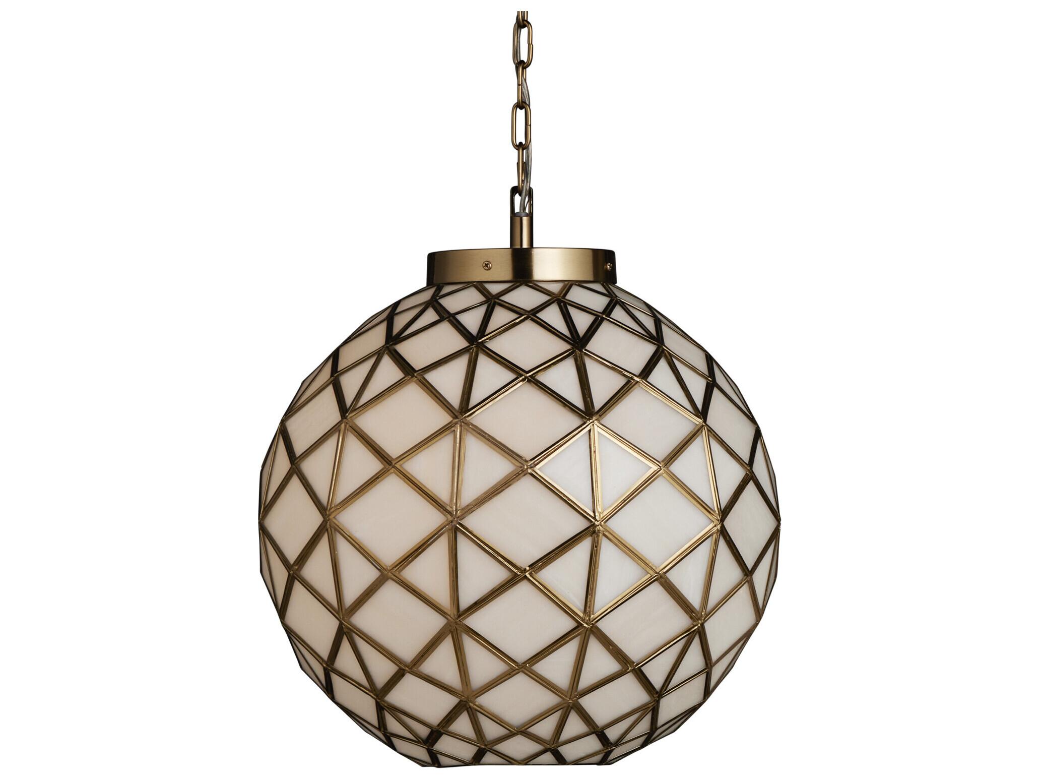Currey & Company Polyhedron 1-Light White Antique Brass Globe Pendant
