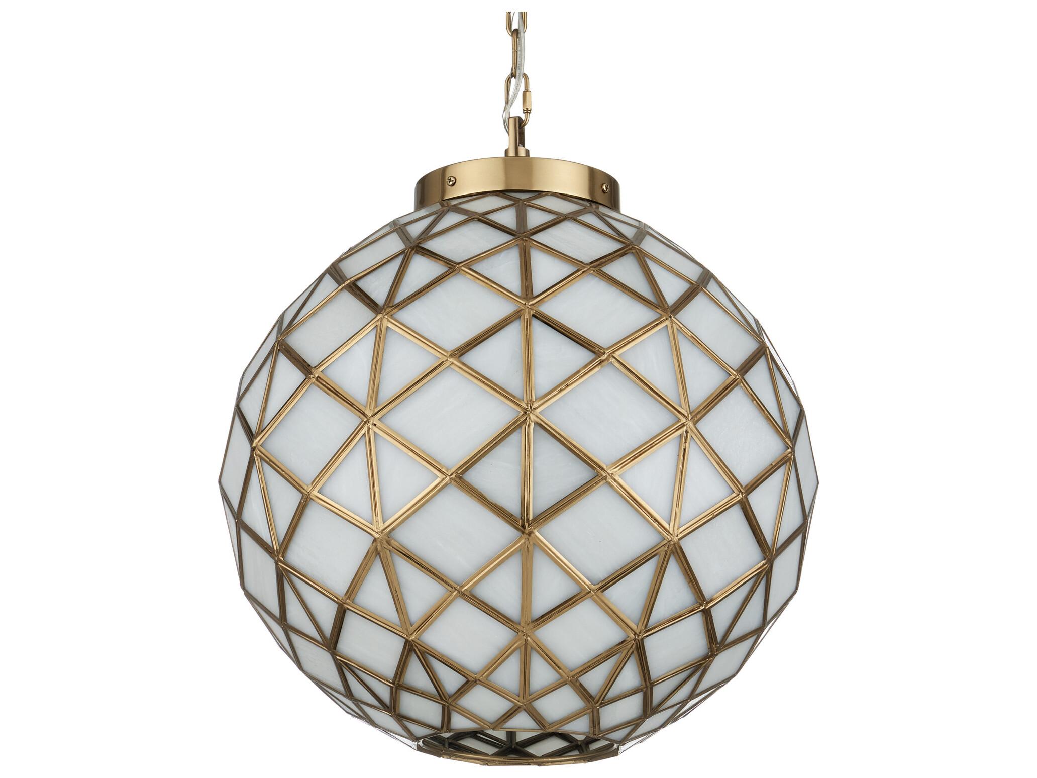 Currey & Company Polyhedron 1-Light White Antique Brass Globe Pendant