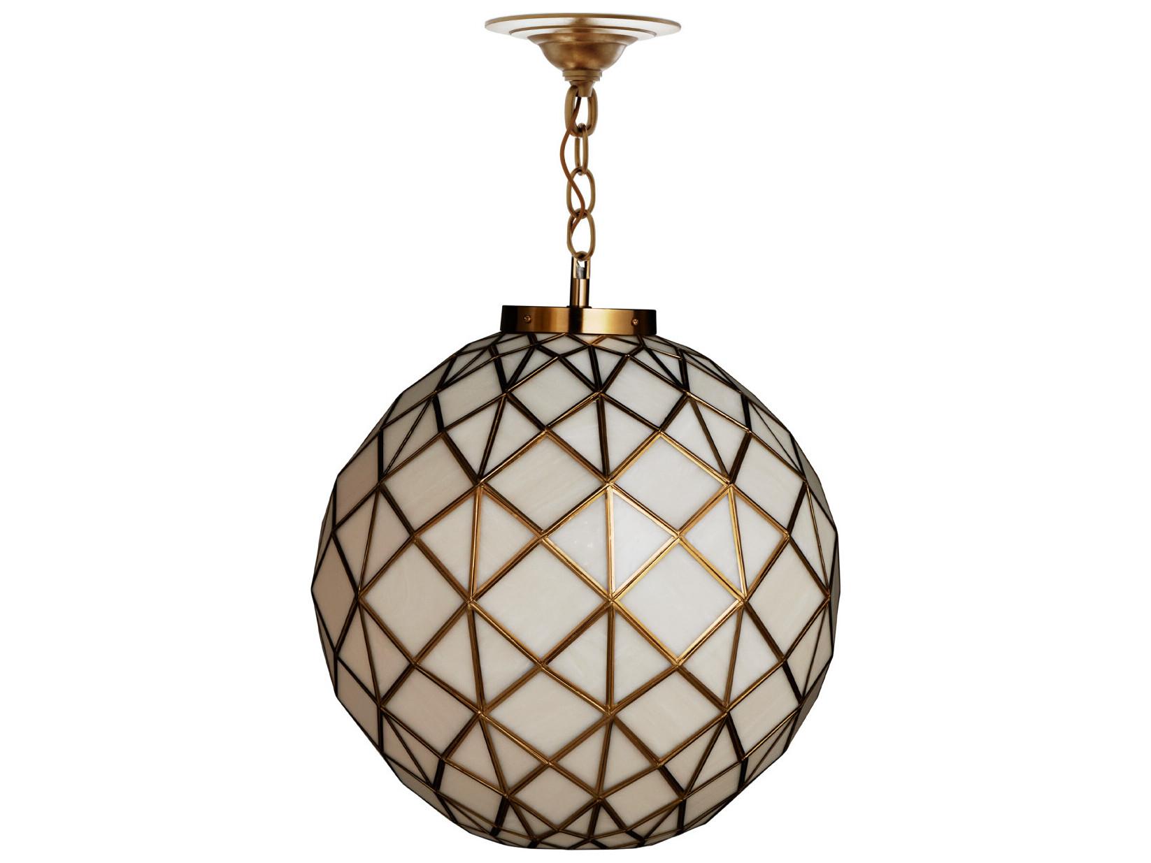 Currey & Company Polyhedron 1-Light White Antique Brass Globe Pendant