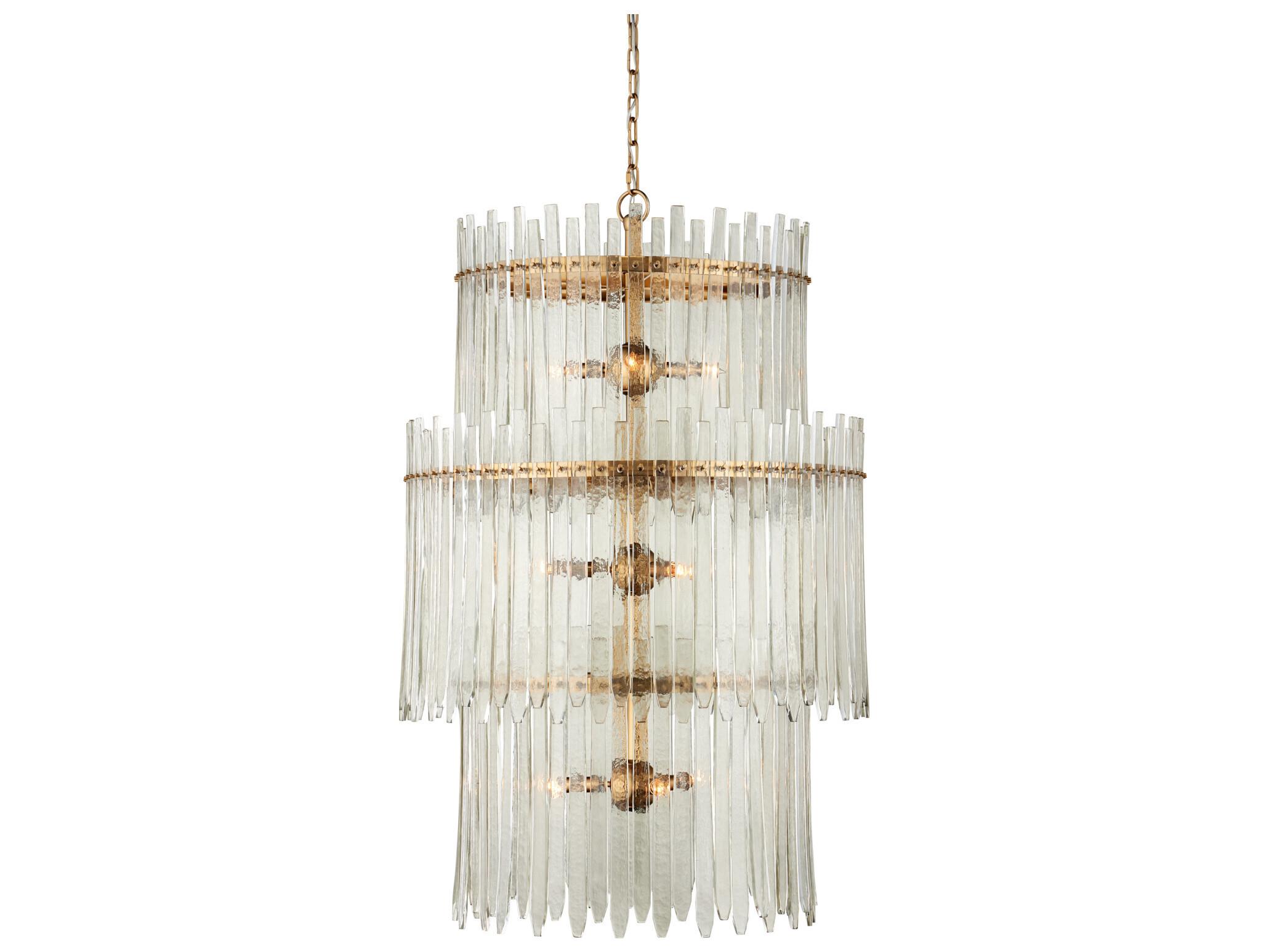 Currey & Company Electra 9-Light Clear Antique Brass Drum Tiered Chandelier