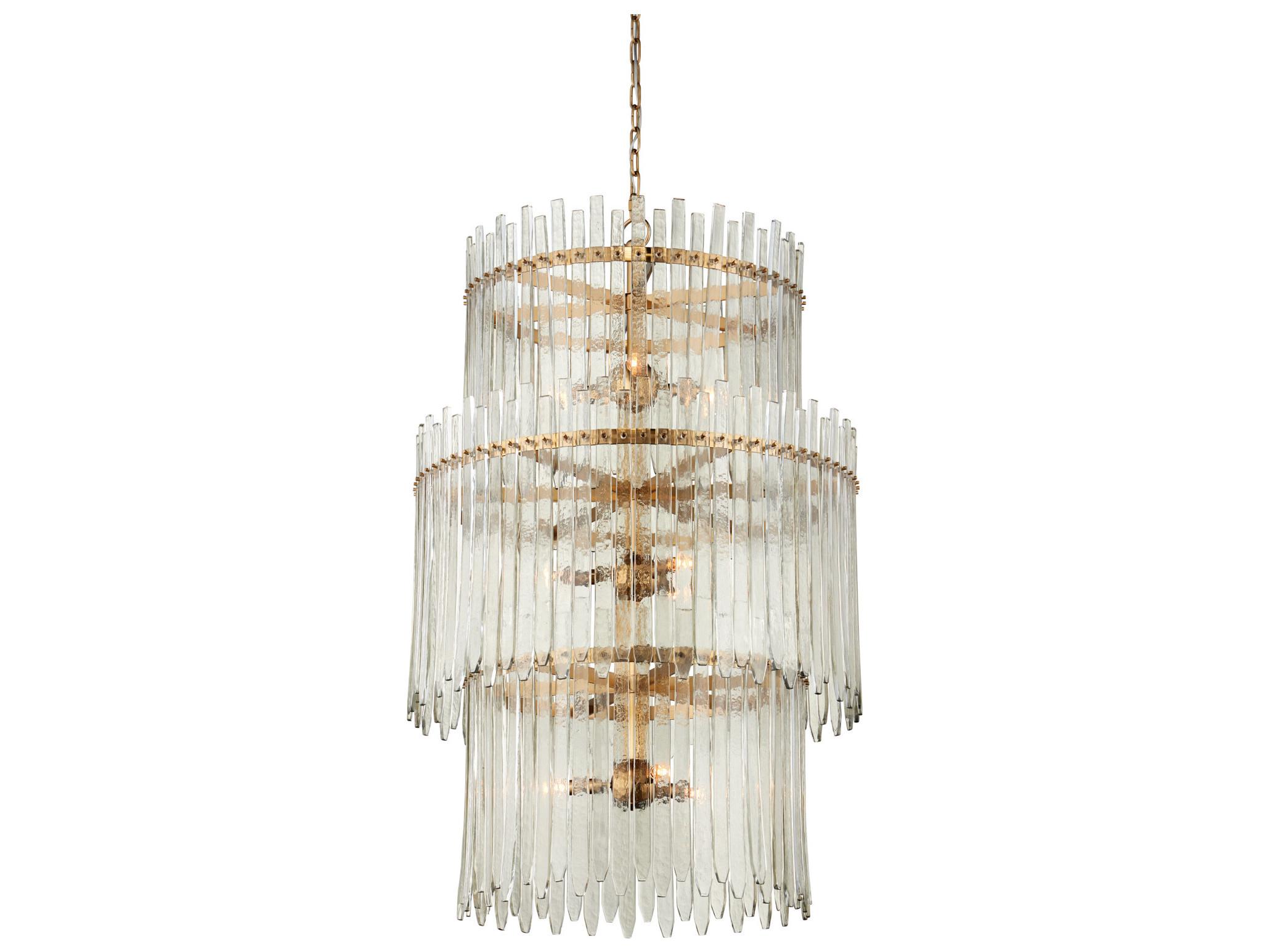 Currey & Company Electra 9-Light Clear Antique Brass Drum Tiered Chandelier