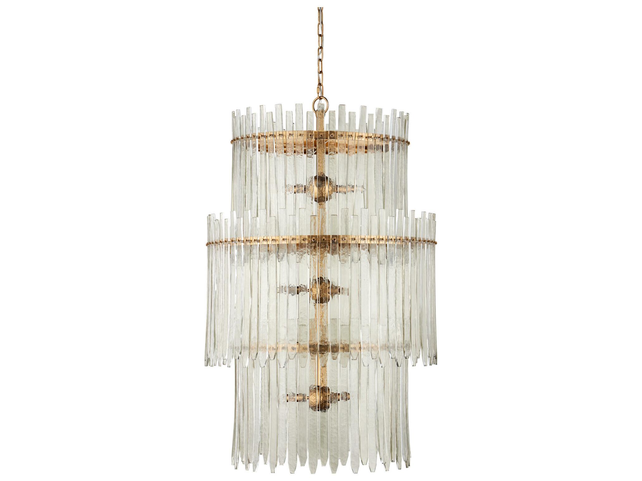 Currey & Company Electra 9-Light Clear Antique Brass Drum Tiered Chandelier