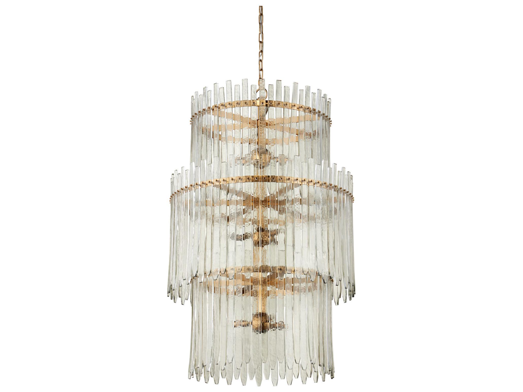 Currey & Company Electra 9-Light Clear Antique Brass Drum Tiered Chandelier