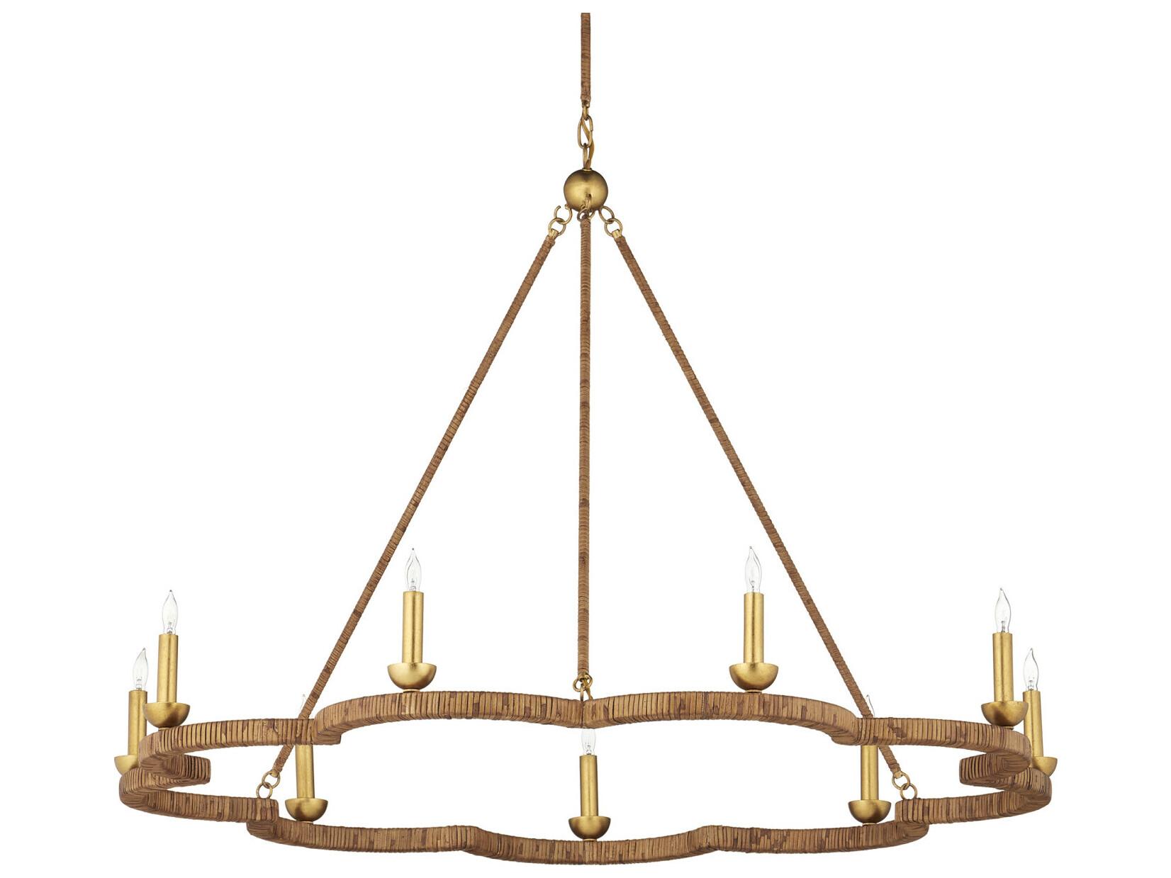 Currey & Company Savoie 9-Light Natural Contemporary Gold Leaf Candelabra Chandelier