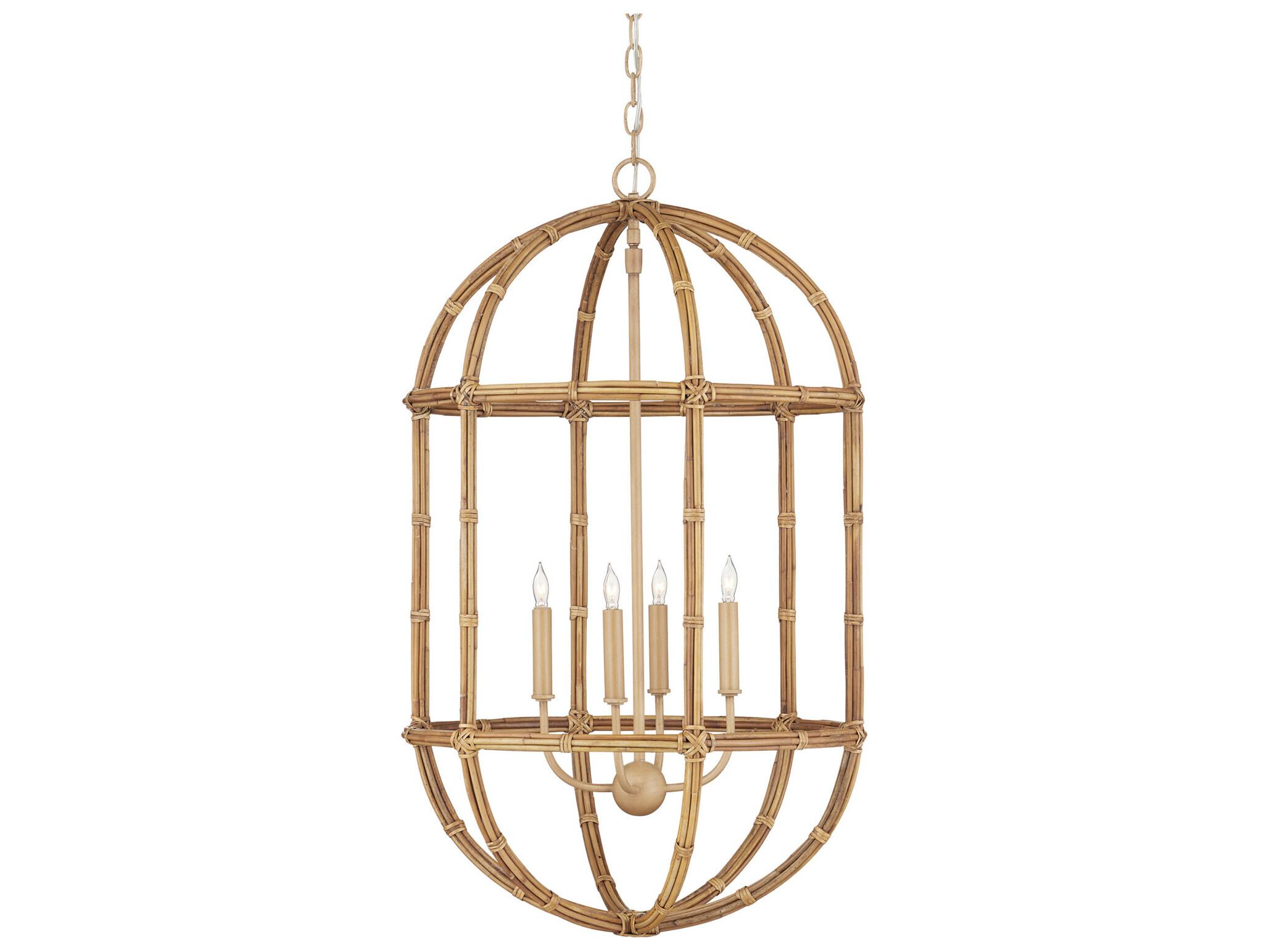 Currey & Company Charrette 4-Light Natural Saddle Tan Brown Lantern Pendant