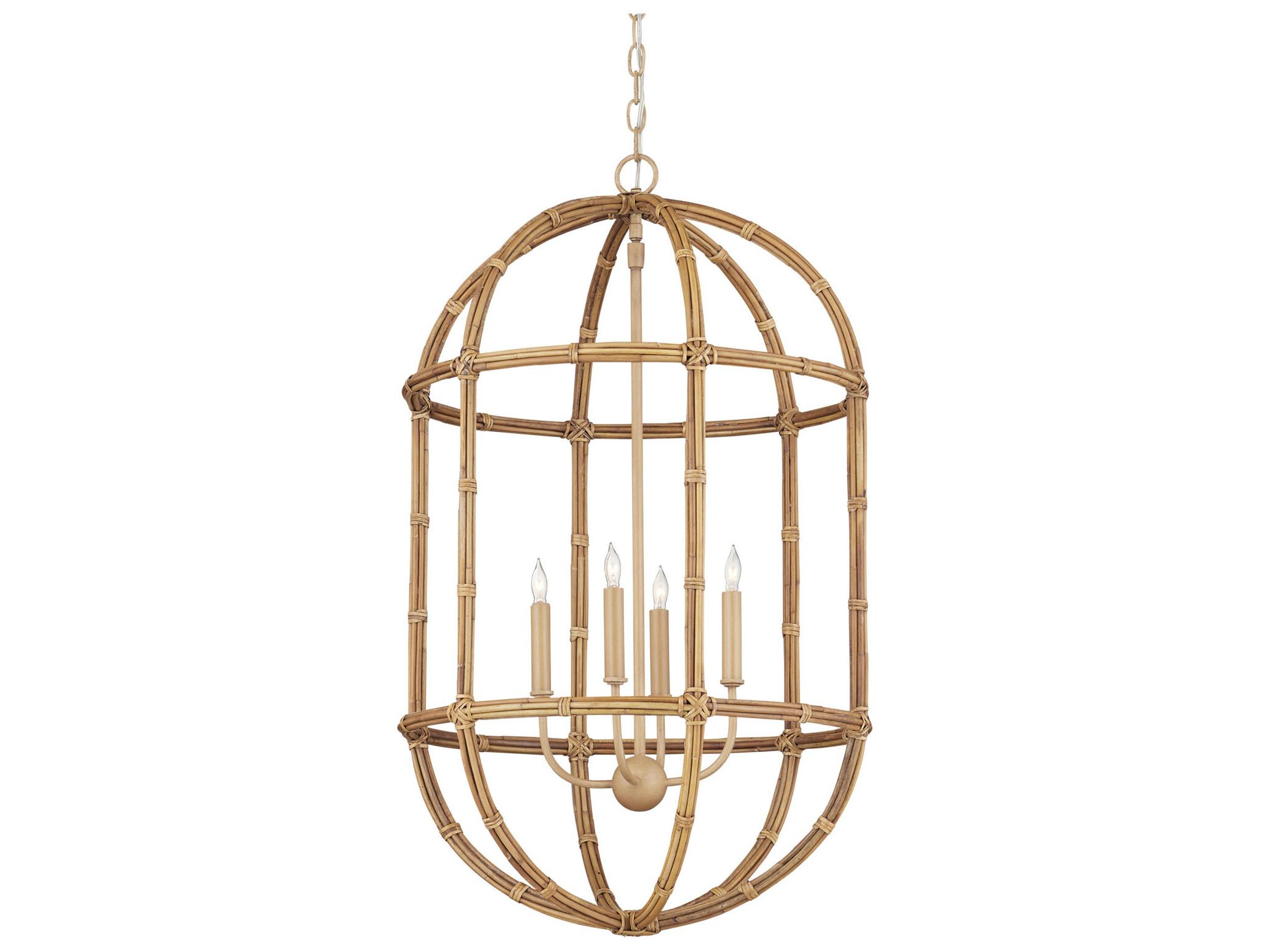 Currey & Company Charrette 4-Light Natural Saddle Tan Brown Lantern Pendant