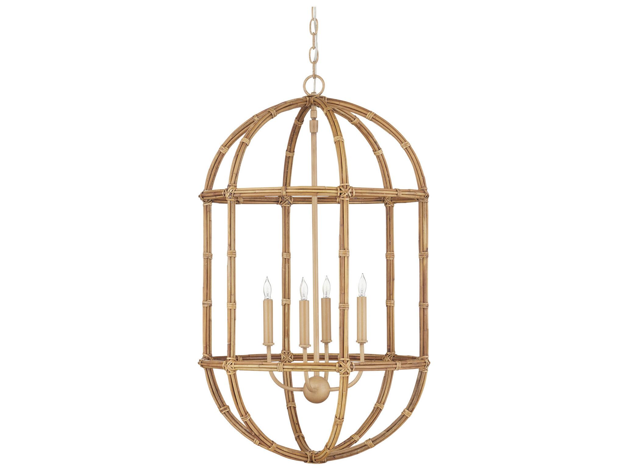 Currey & Company Charrette 4-Light Natural Saddle Tan Brown Lantern Pendant
