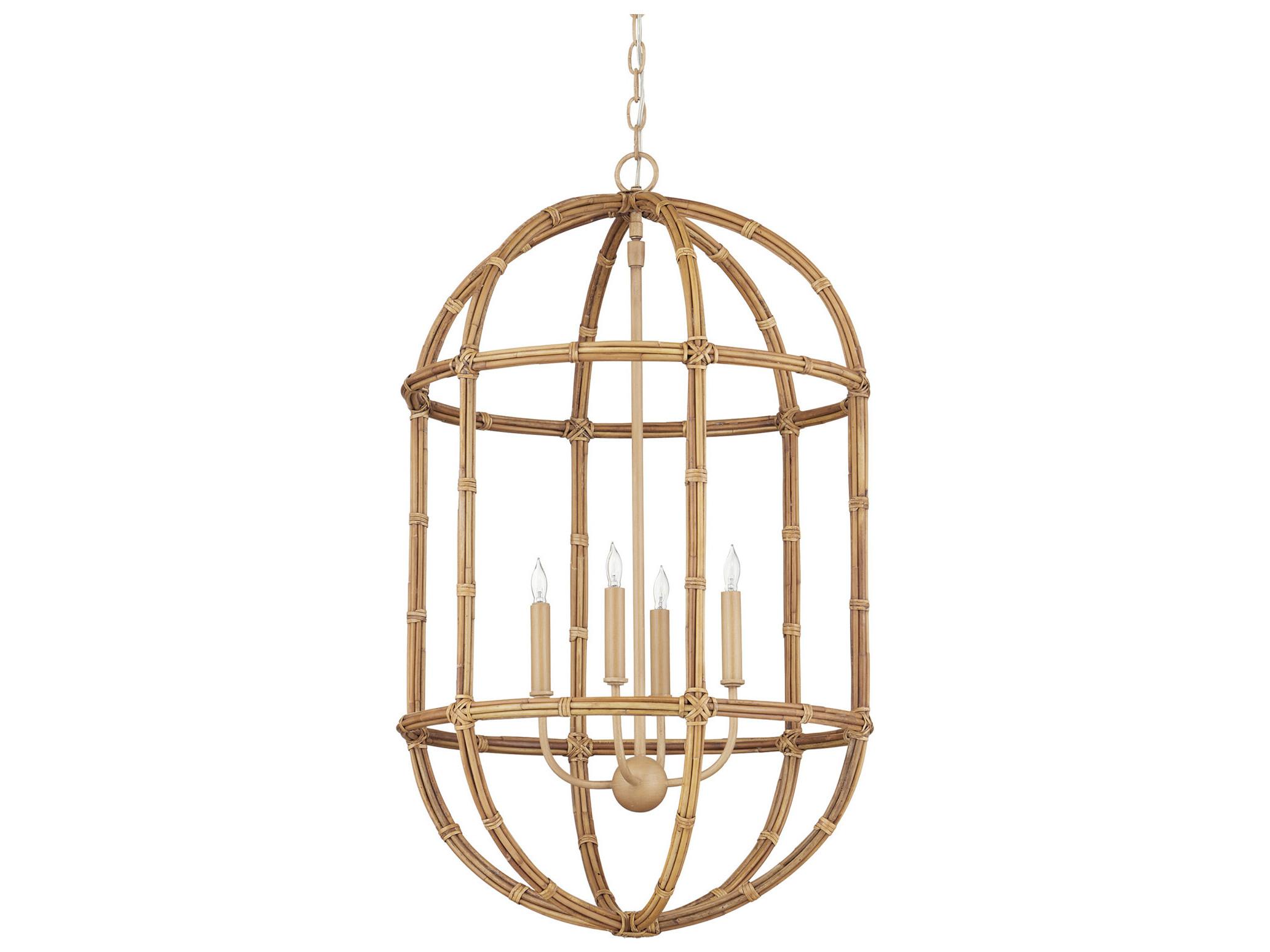 Currey & Company Charrette 4-Light Natural Saddle Tan Brown Lantern Pendant