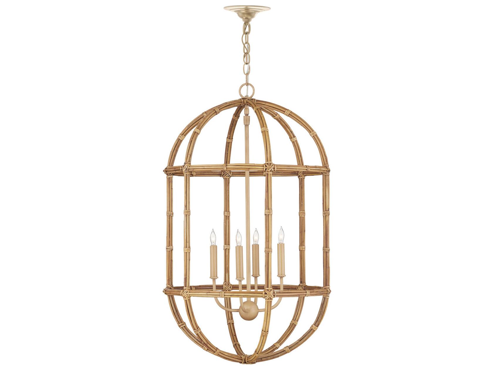 Currey & Company Charrette 4-Light Natural Saddle Tan Brown Lantern Pendant