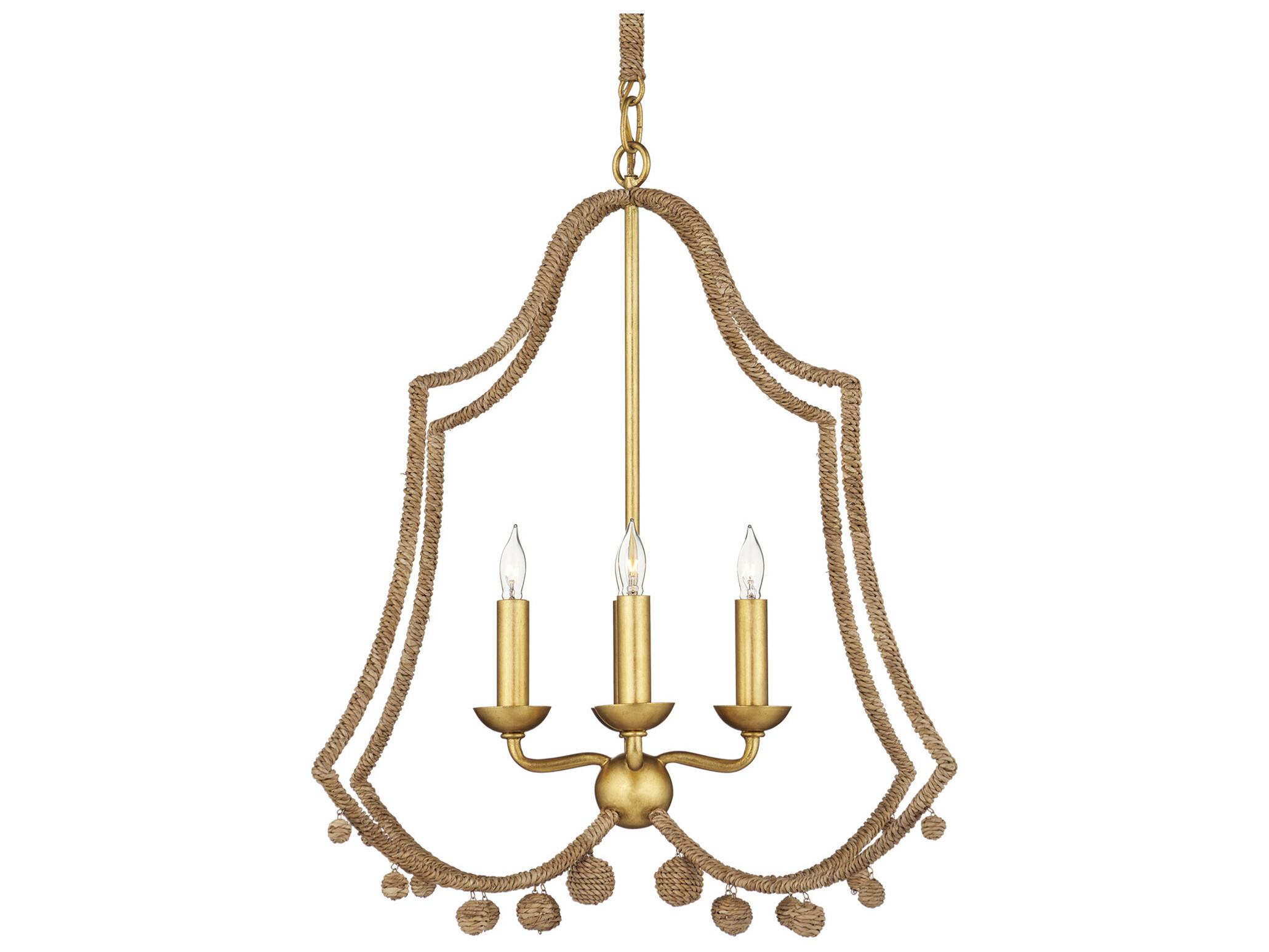 Currey & Company Nimes 4-Light Natural Rope Contemporary Gold Leaf Candelabra Chandelier