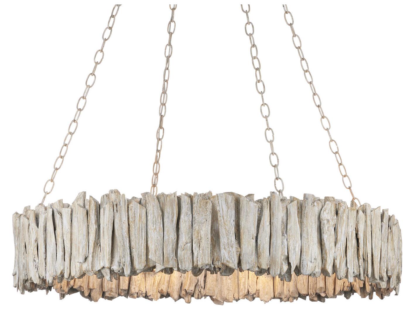 Currey & Company Driftwood 8-Light Whitewash Round Chandelier