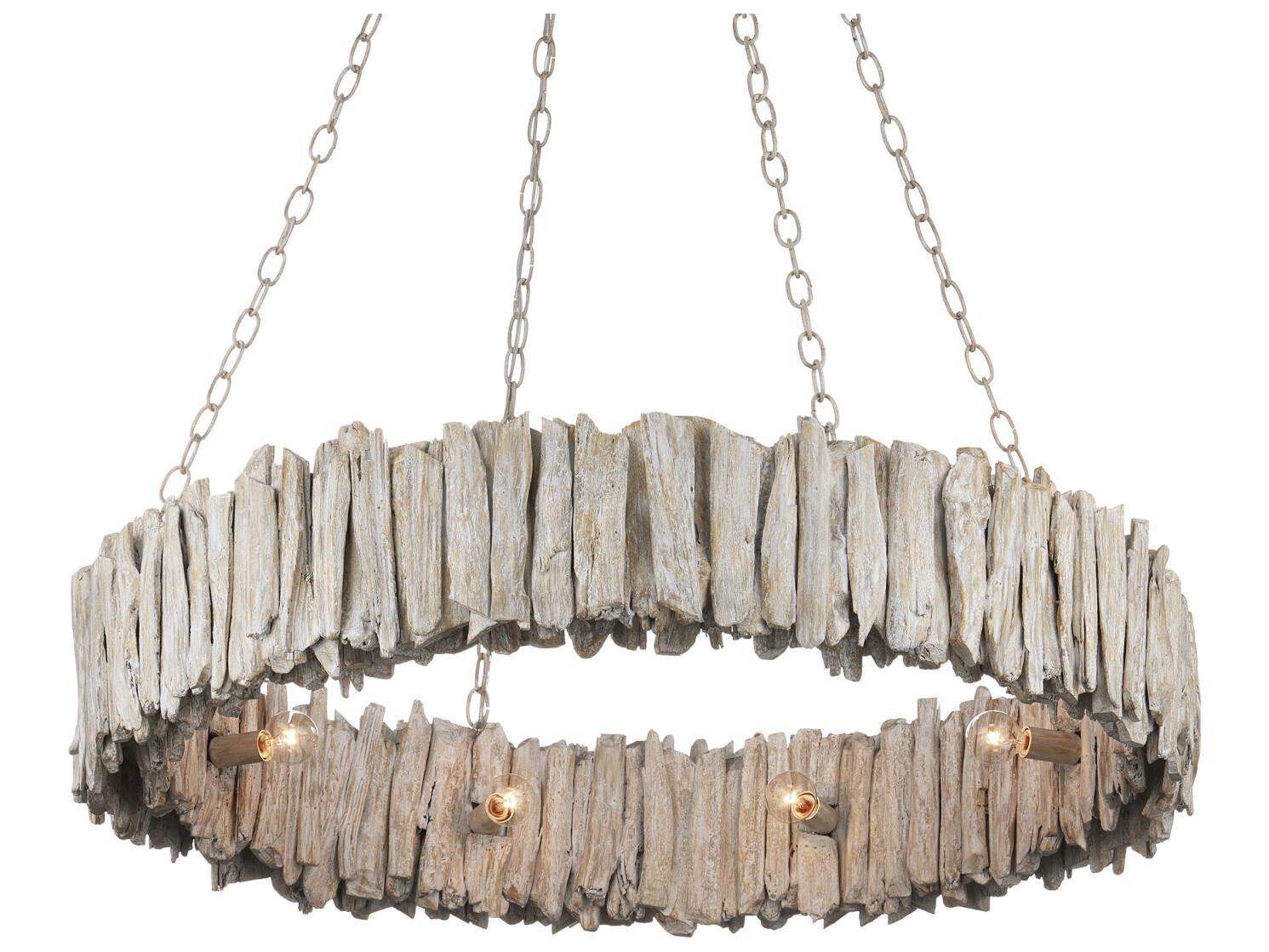 Currey & Company Driftwood 8-Light Whitewash Round Chandelier