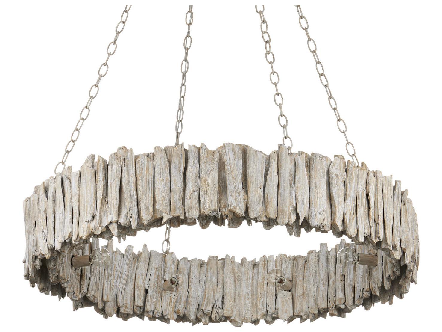 Currey & Company Driftwood 8-Light Whitewash Round Chandelier