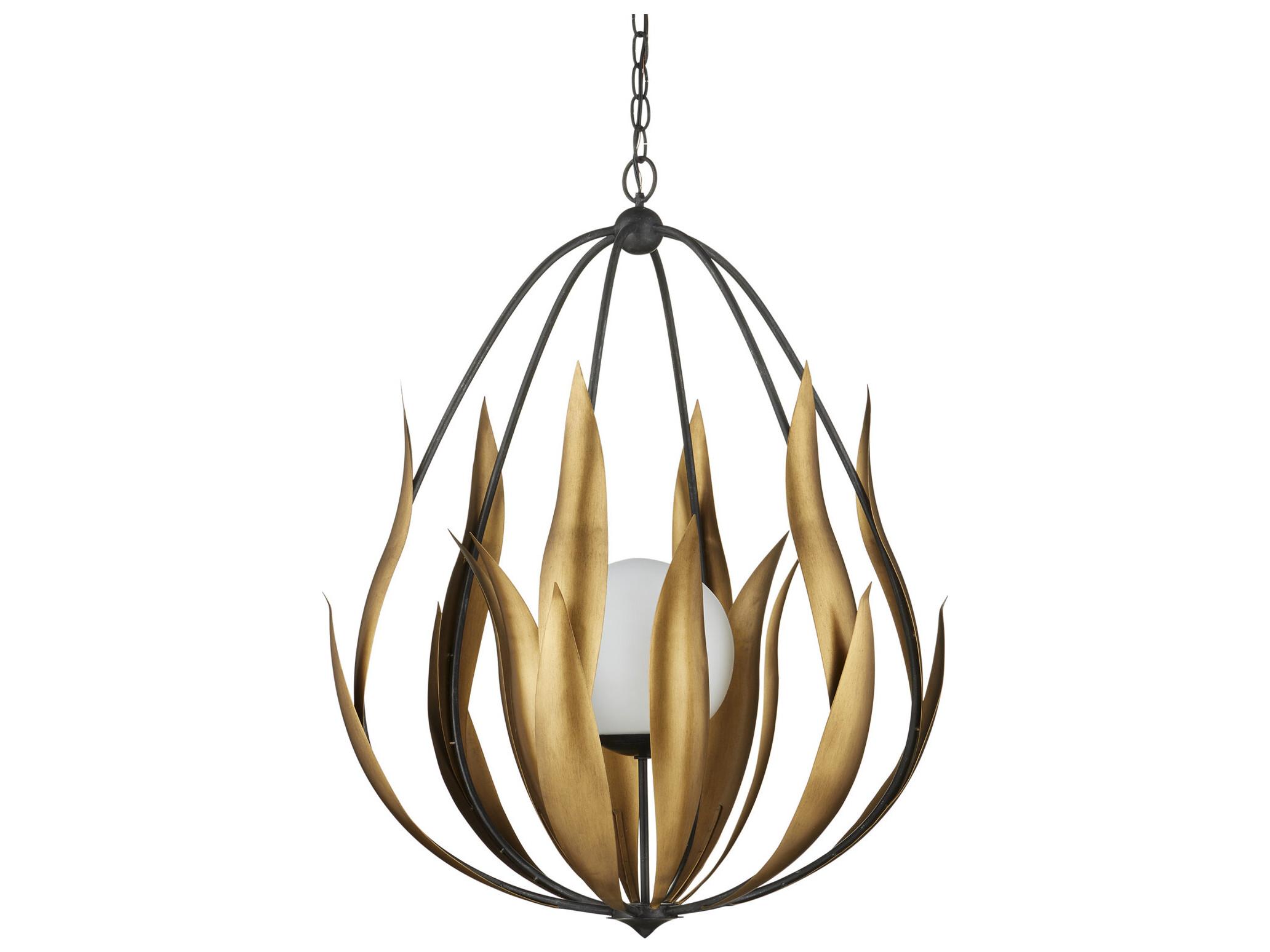 Currey & Company Endymion 1-Light Aged Steel Brass White Pendant