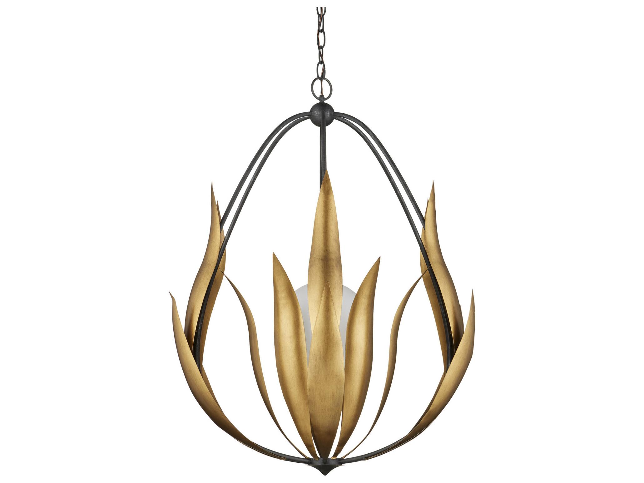 Currey & Company Endymion 1-Light Aged Steel Brass White Pendant