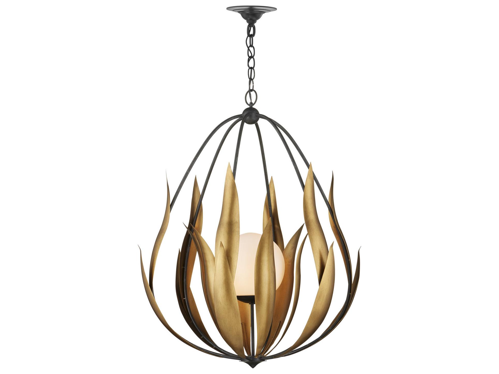 Currey & Company Endymion 1-Light Aged Steel Brass White Pendant