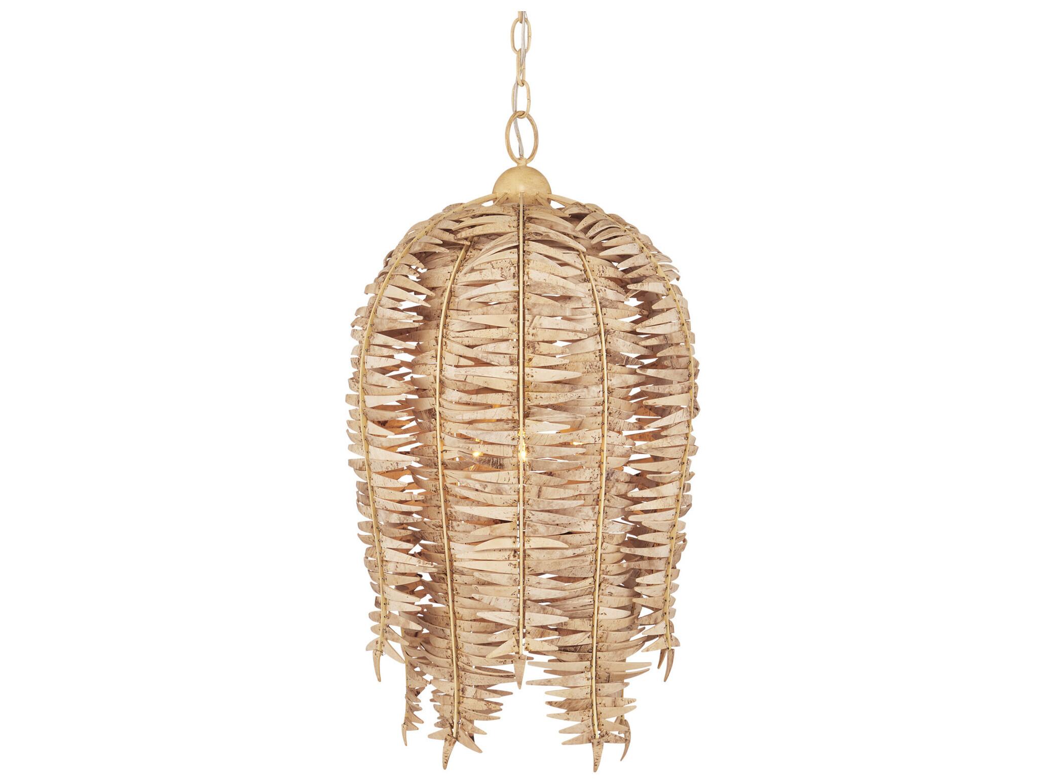 Currey & Company Tiptur 3-Light Natural Coco Cream Brown Pendant