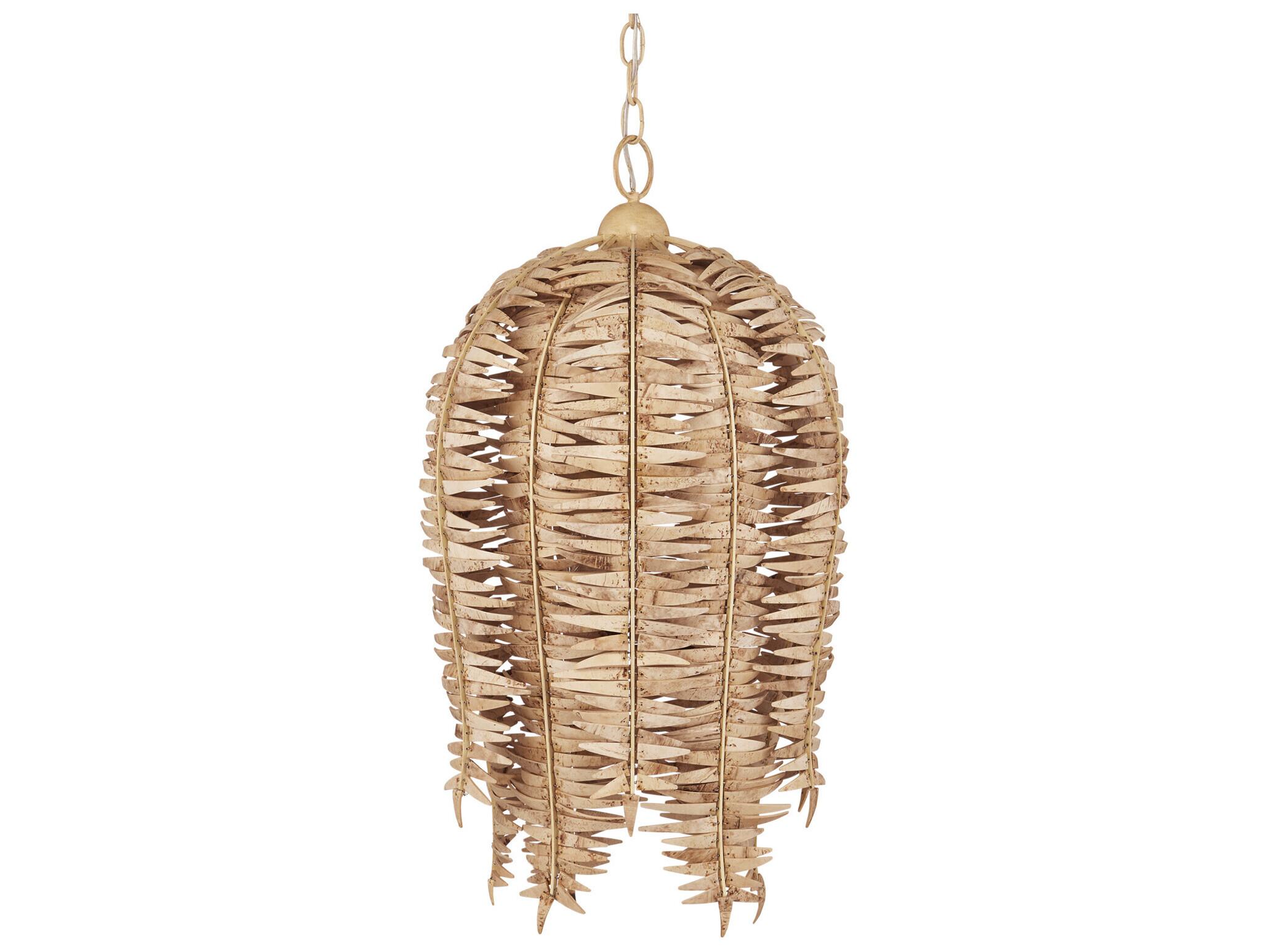 Currey & Company Tiptur 3-Light Natural Coco Cream Brown Pendant