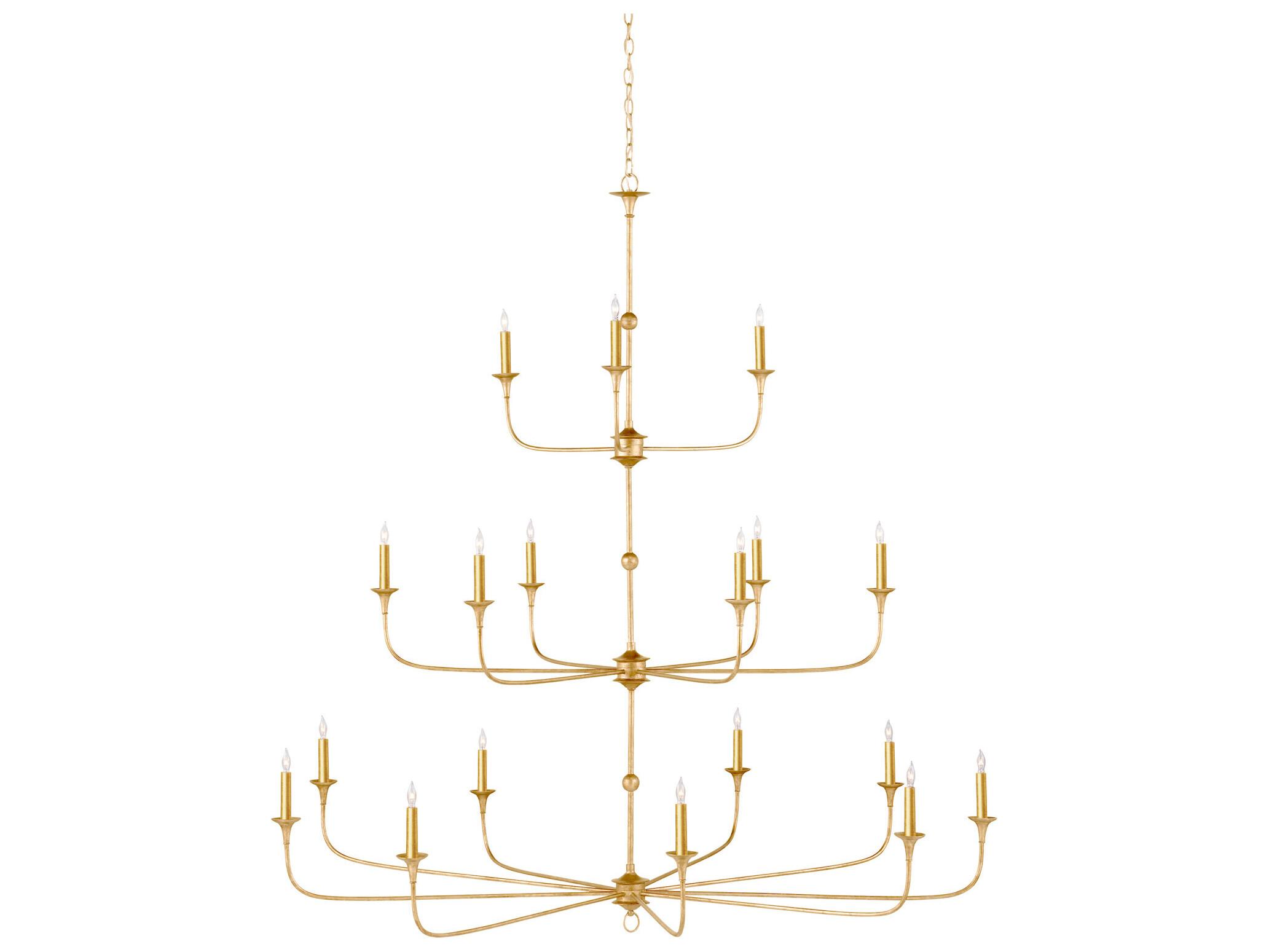 Currey & Company Nottaway 18-Light Satin Gold Candelabra Chandelier
