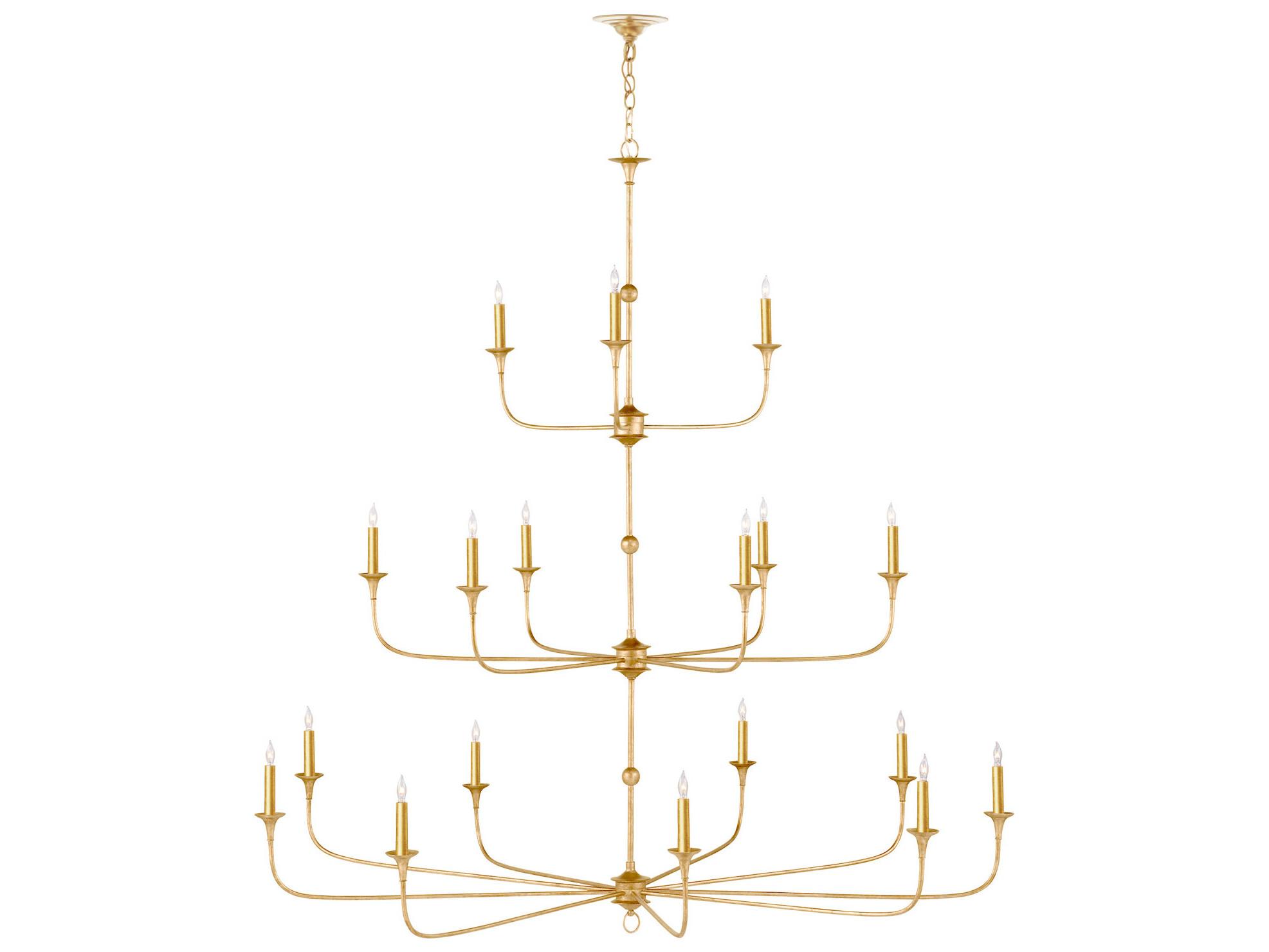 Currey & Company Nottaway 18-Light Satin Gold Candelabra Chandelier