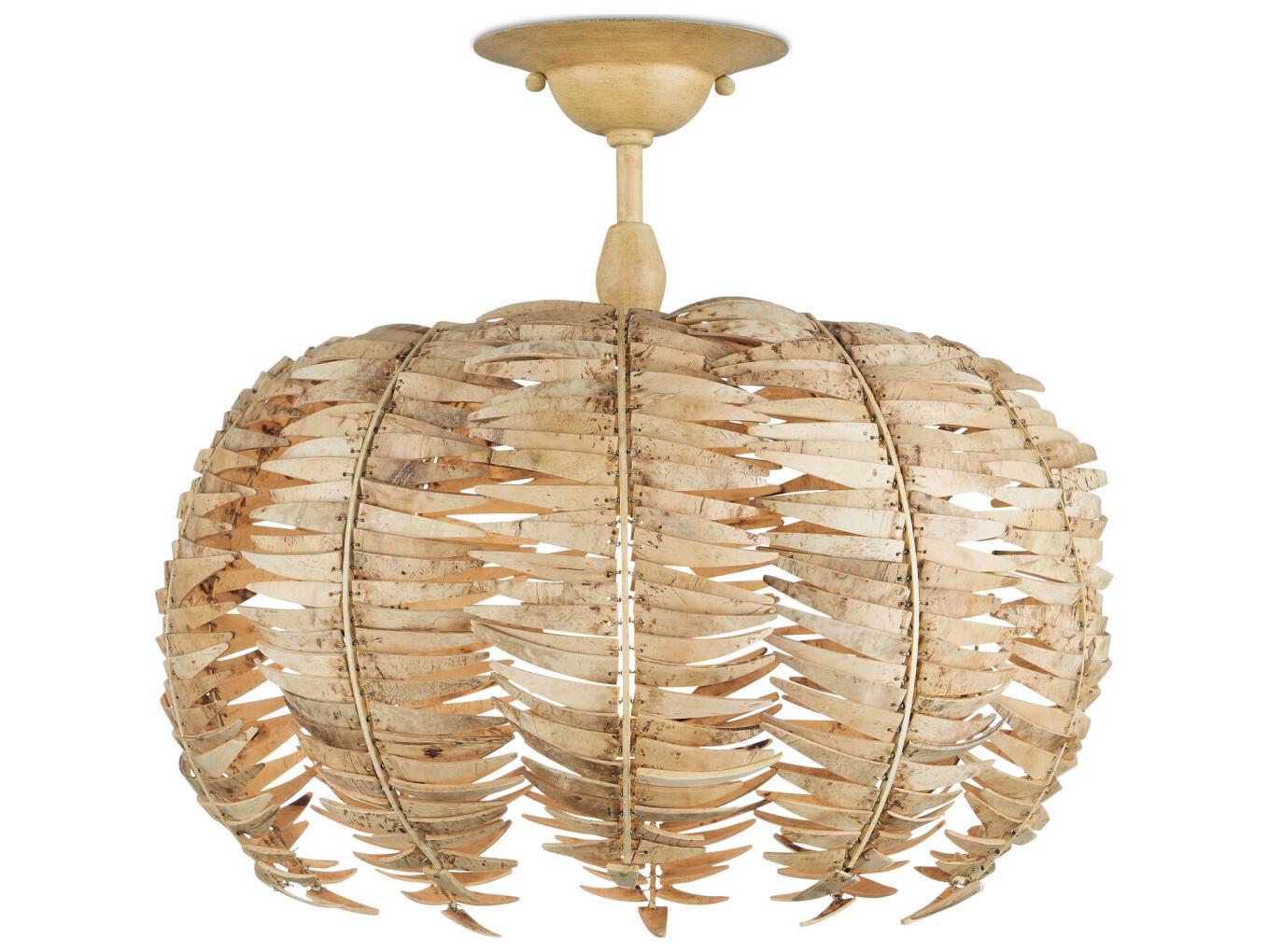 Currey & Company Tiptur 1-Light Natural Coco Cream Brown Semi Flush Mount