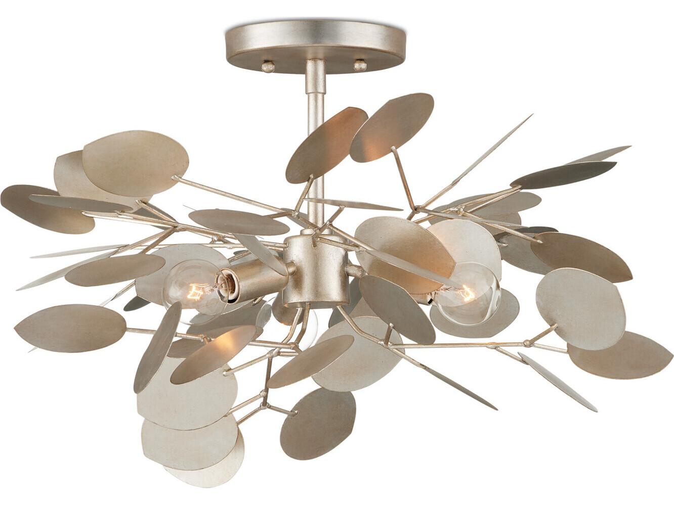 Currey & Company Lunaria 3-Light Satin Silver Semi Flush Mount