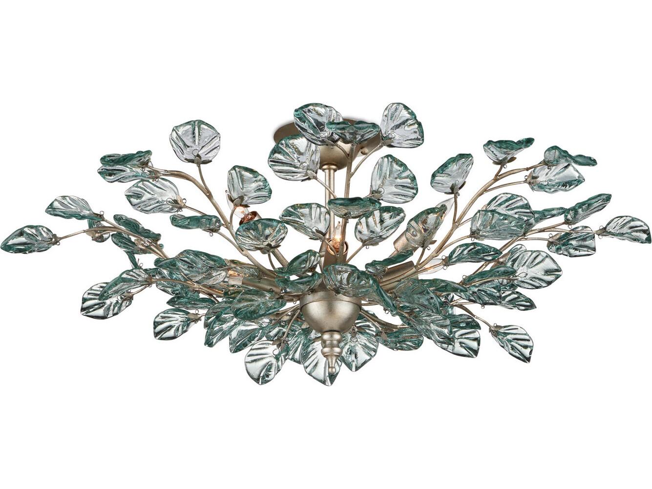 Currey & Company Baobab 8-Light Carved Silver Semi Flush Mount