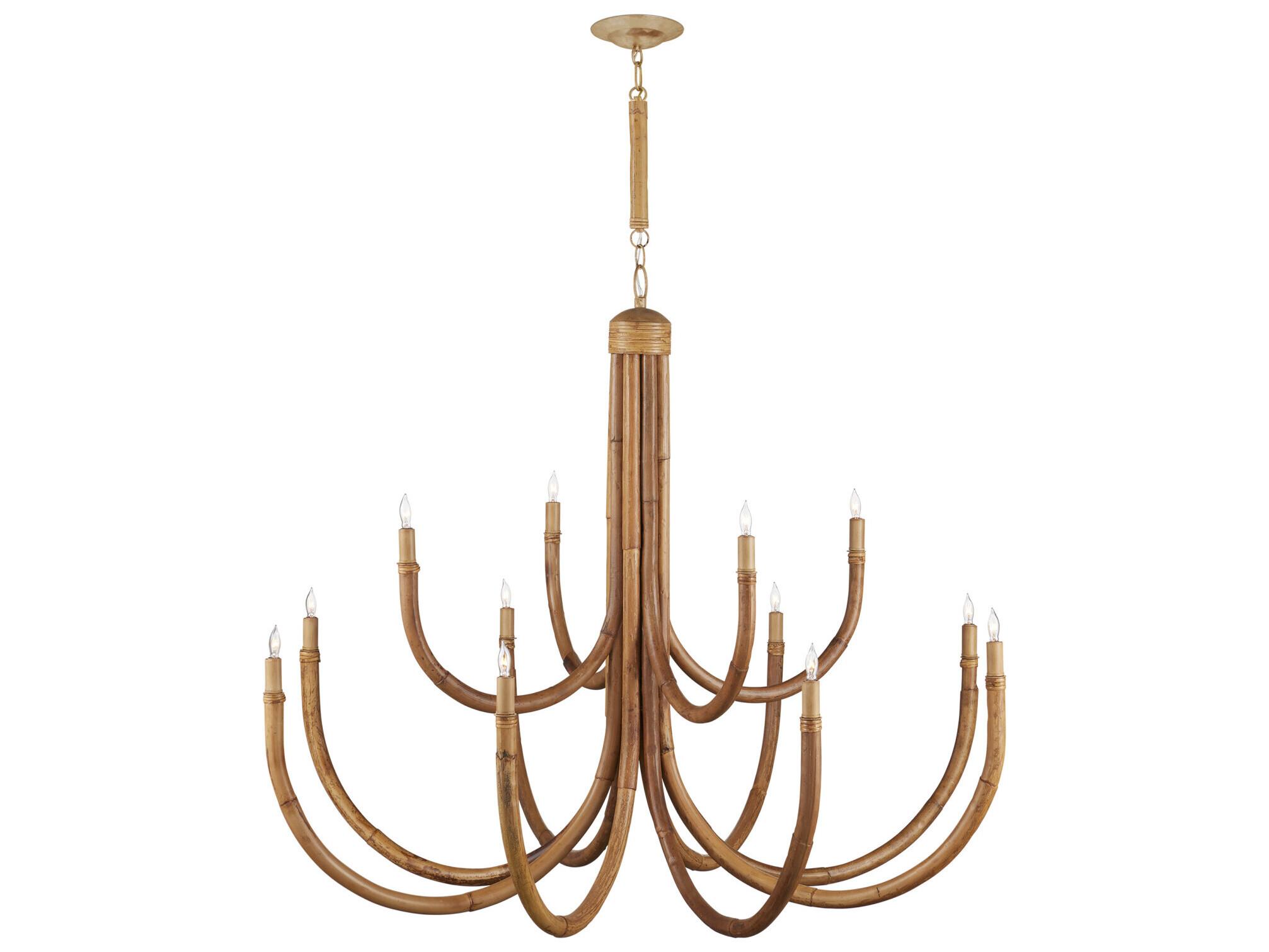 Currey & Company Samsara 12-Light Natural Saddle Tan Brown Candelabra Tiered Chandelier