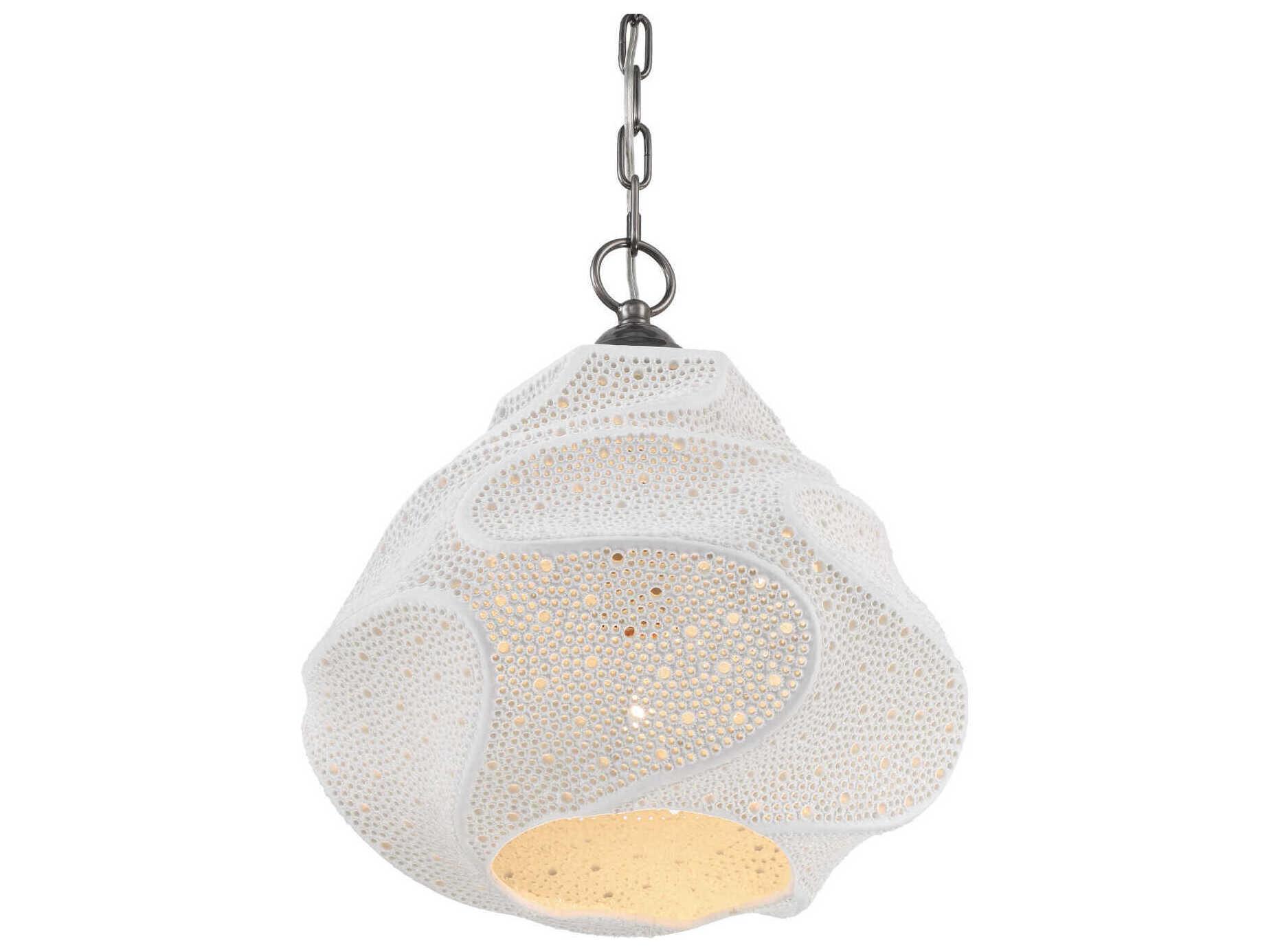 Currey & Company Wintershall 1-Light White Antique Brushed Nickel Pendant