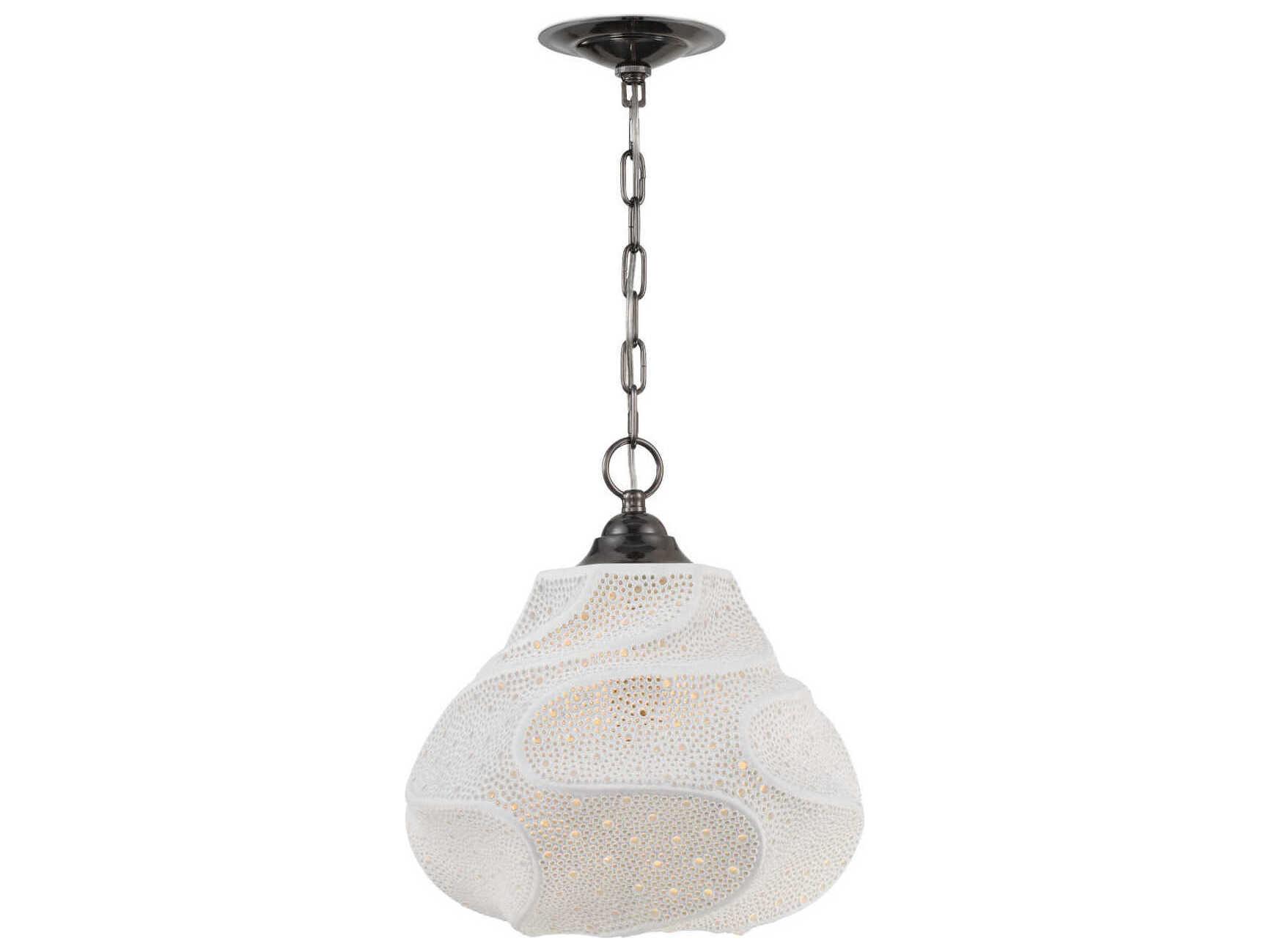 Currey & Company Wintershall 1-Light White Antique Brushed Nickel Pendant