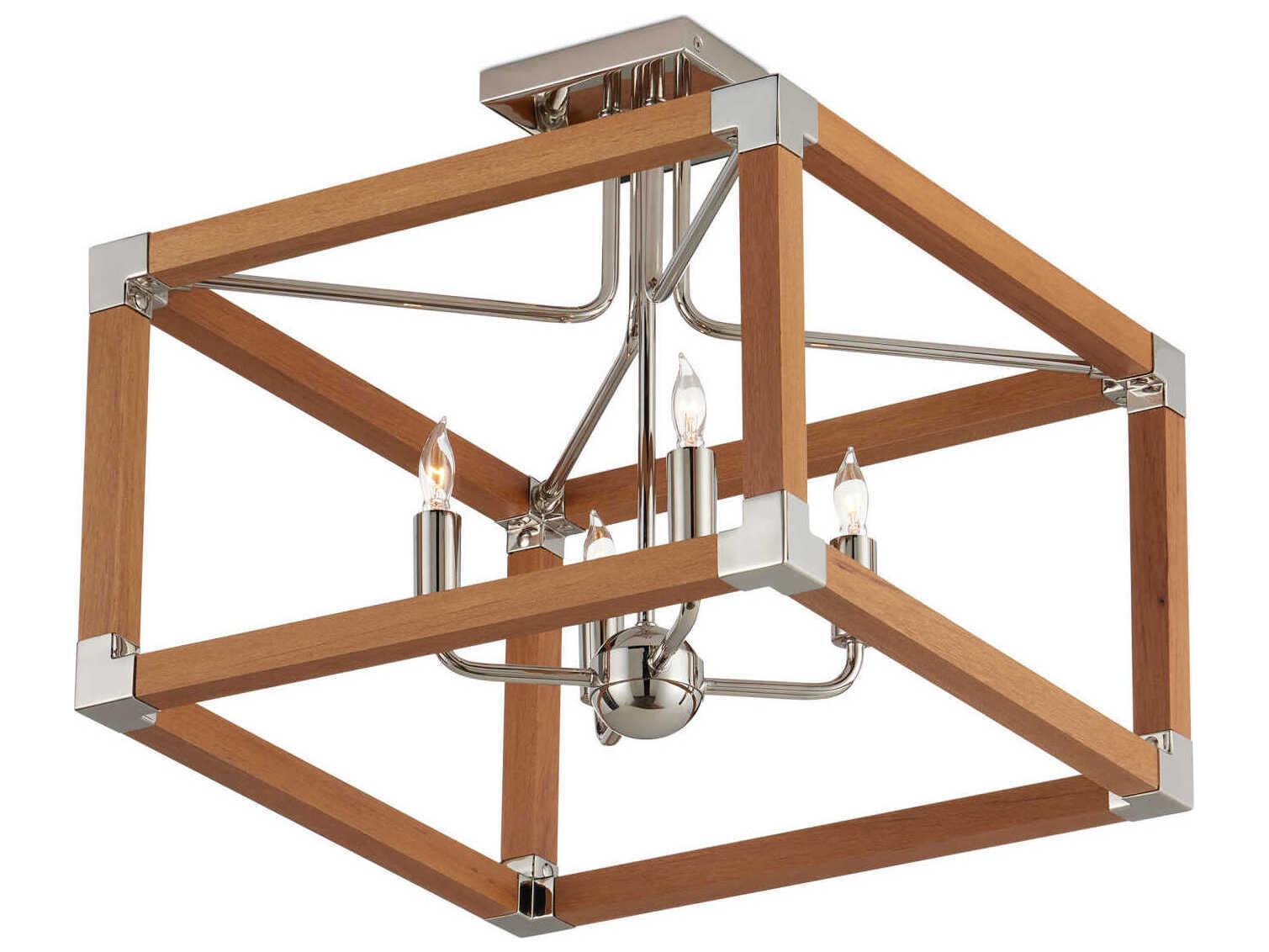 Currey & Company Boyd 4-Light Natural Polished Nickel Brown Geometric Semi Flush Mount