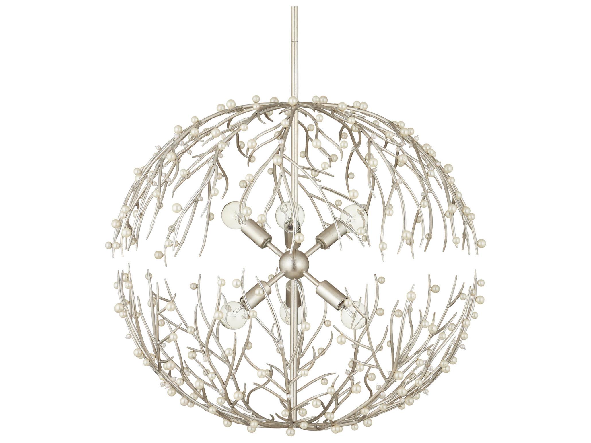 Currey & Company Shinju 6-Light Contemporary Silver Leaf Pendant