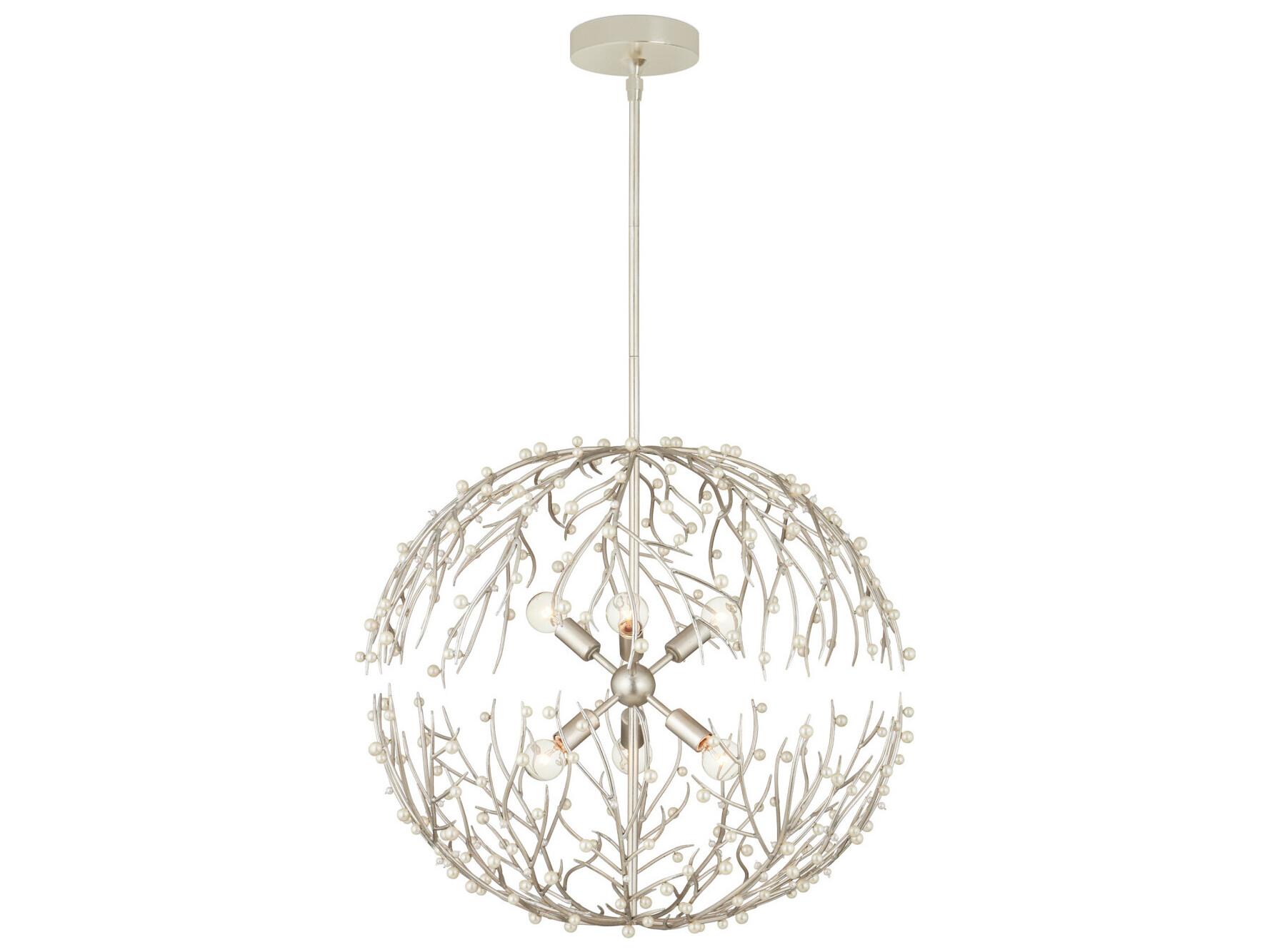 Currey & Company Shinju 6-Light Contemporary Silver Leaf Pendant