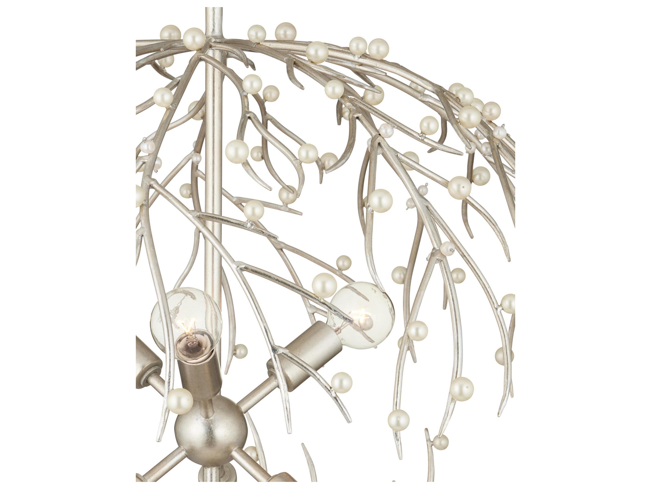 Currey & Company Shinju 6-Light Contemporary Silver Leaf Pendant