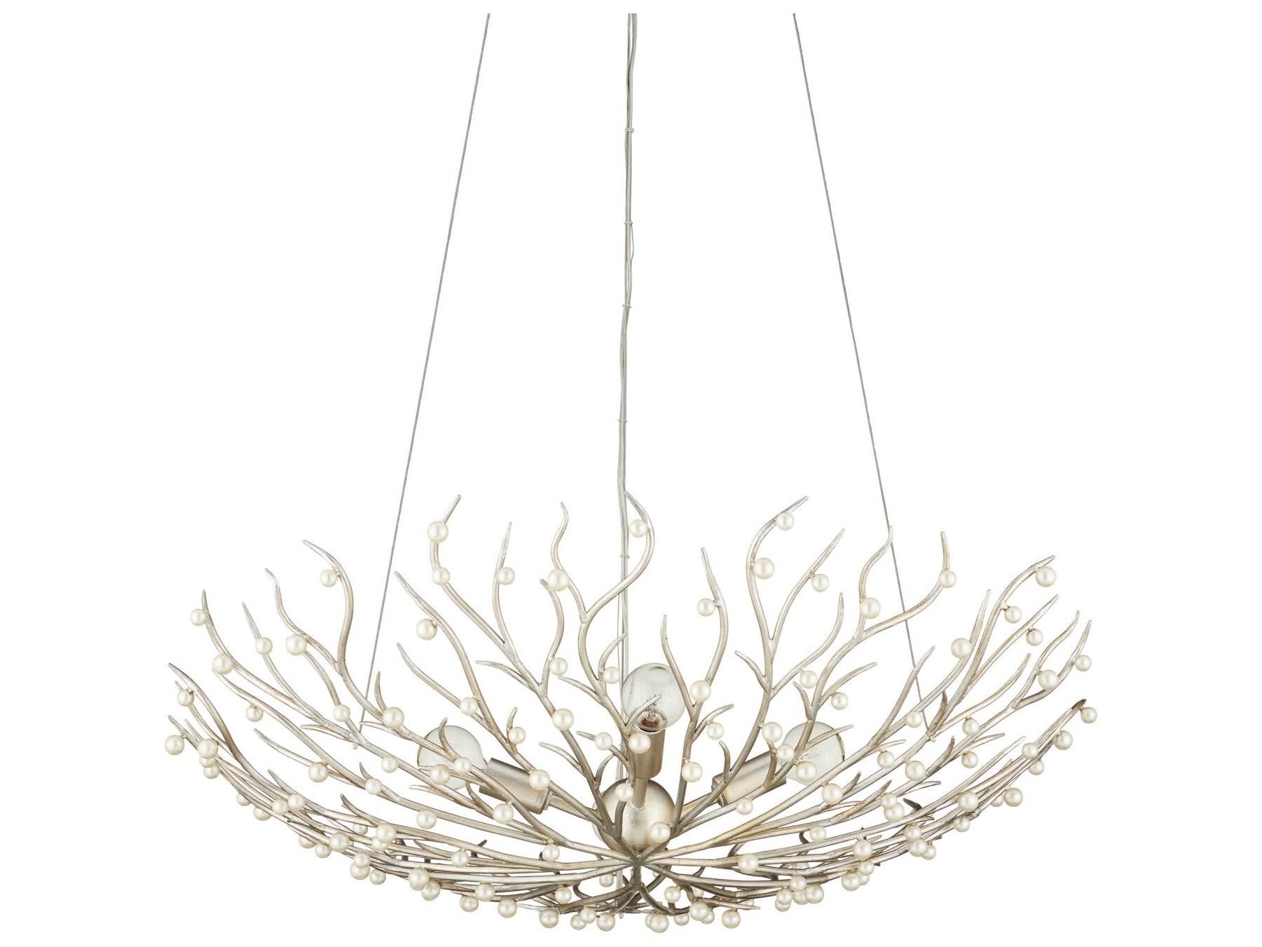 Currey & Company Shinju 4-Light Contemporary Silver Leaf Pendant