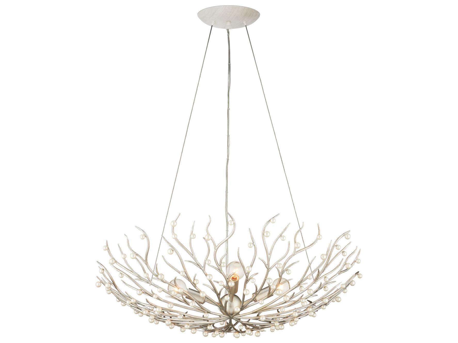 Currey & Company Shinju 4-Light Contemporary Silver Leaf Pendant