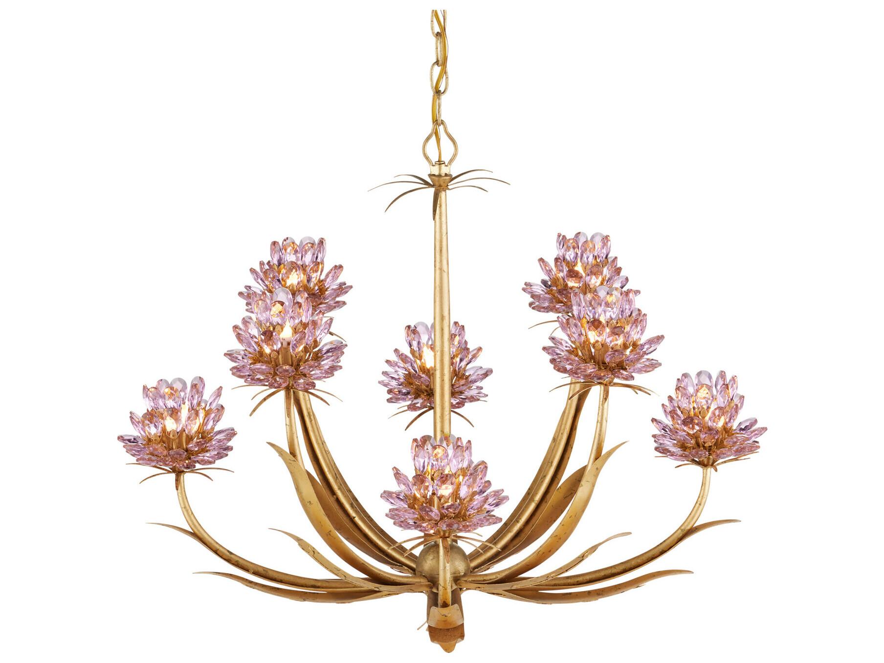Currey & Company Marilee 8-Light Pink Dutch Gold Leaf Chandelier