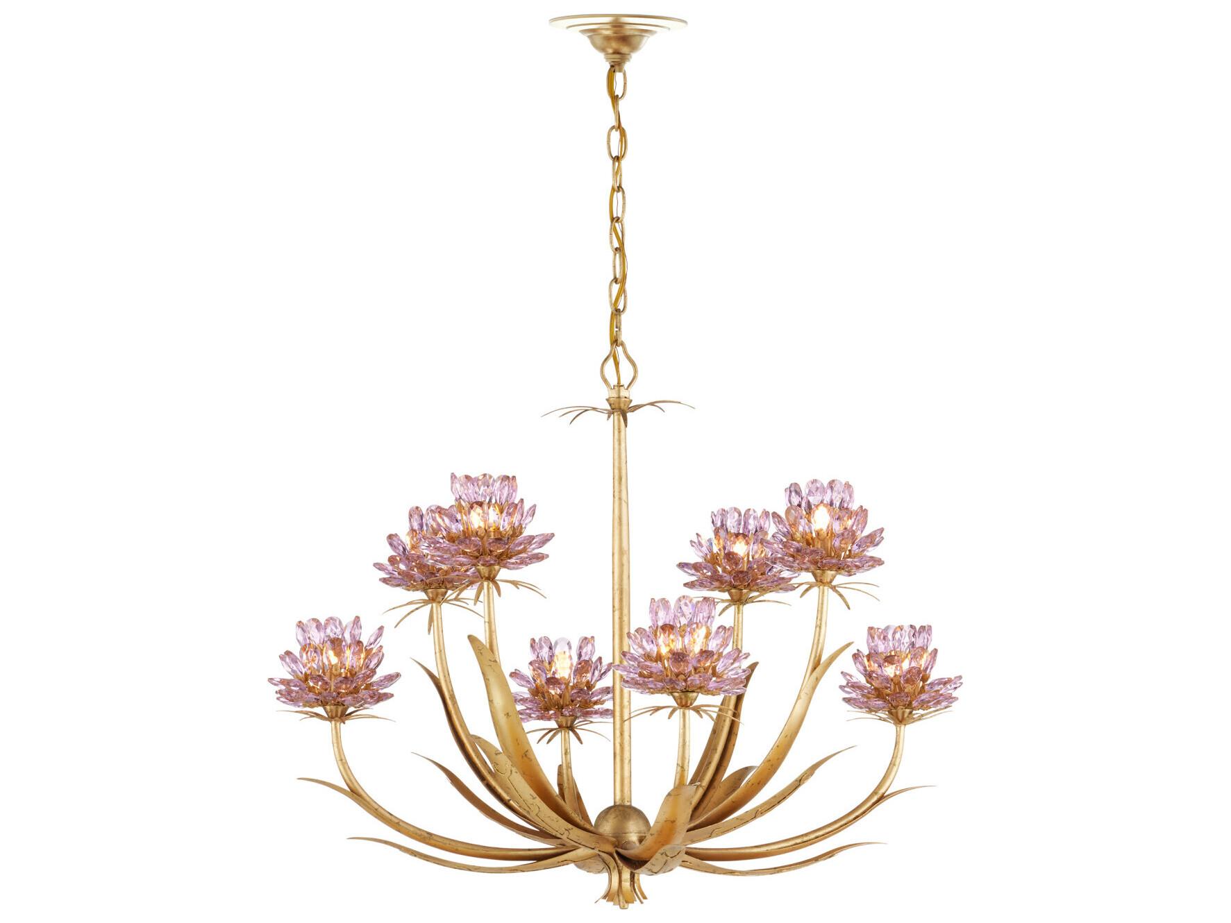 Currey & Company Marilee 8-Light Pink Dutch Gold Leaf Chandelier
