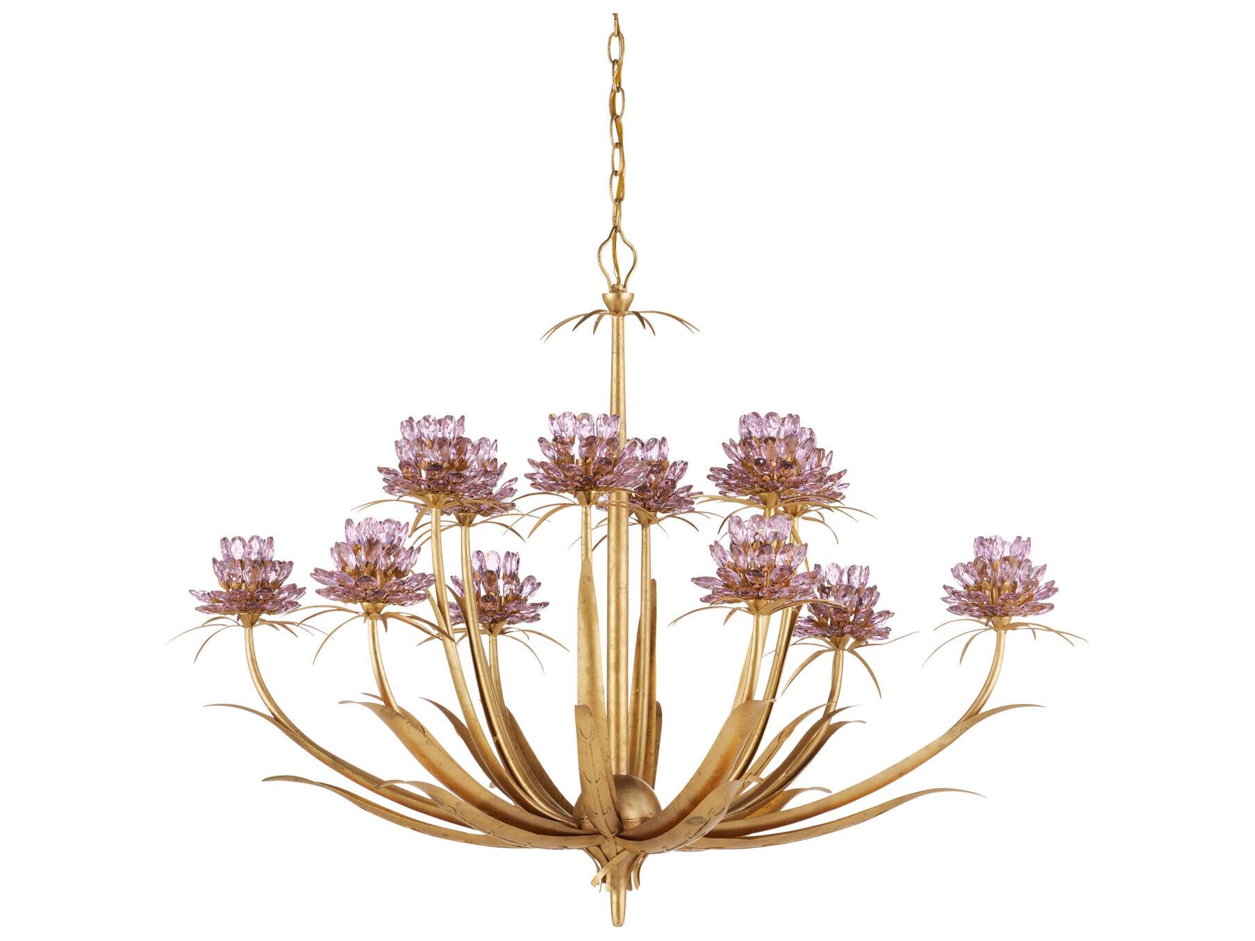 Currey & Company Marilee 12-Light Pink Dutch Gold Leaf Chandelier