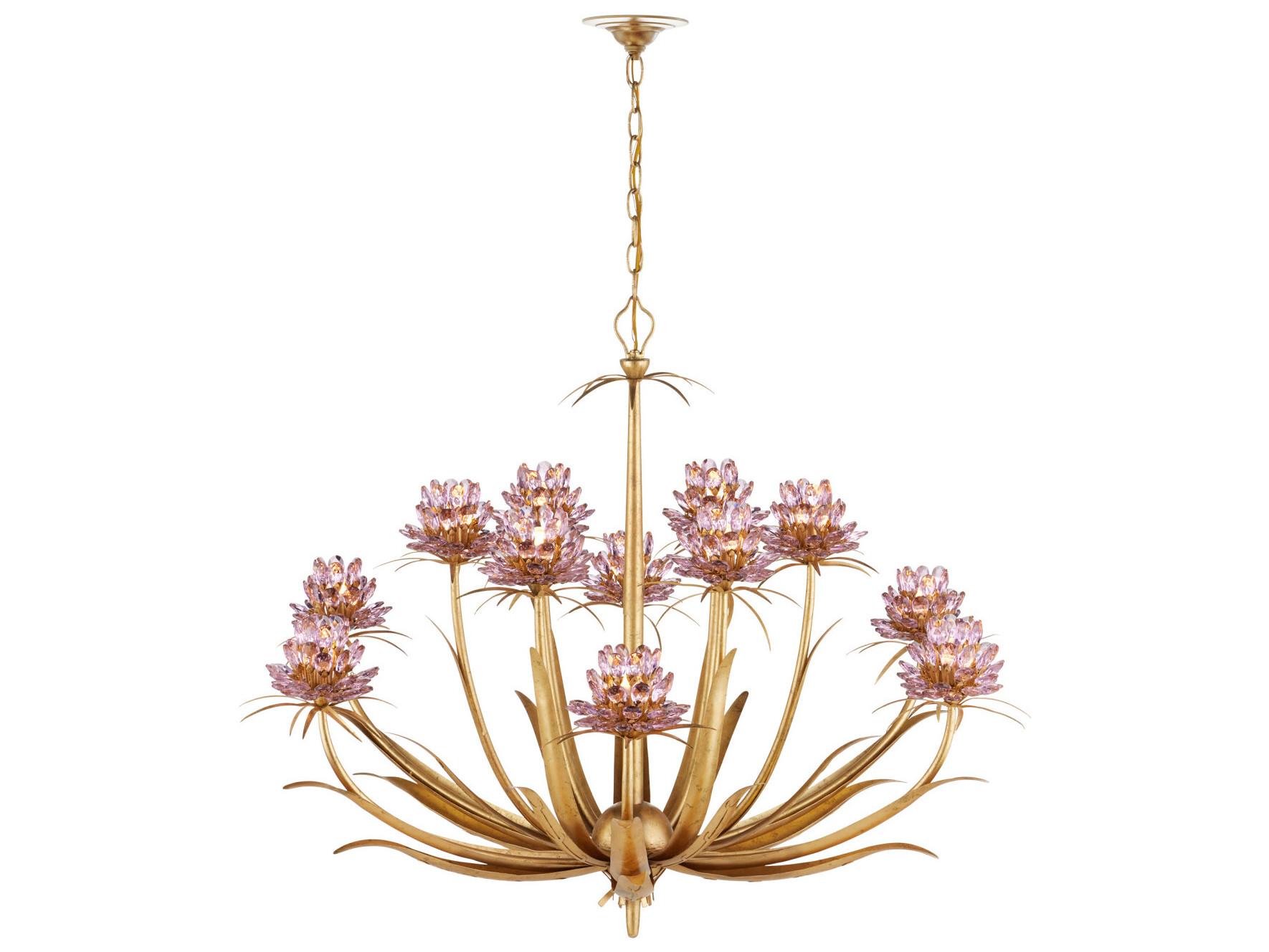 Currey & Company Marilee 12-Light Pink Dutch Gold Leaf Chandelier