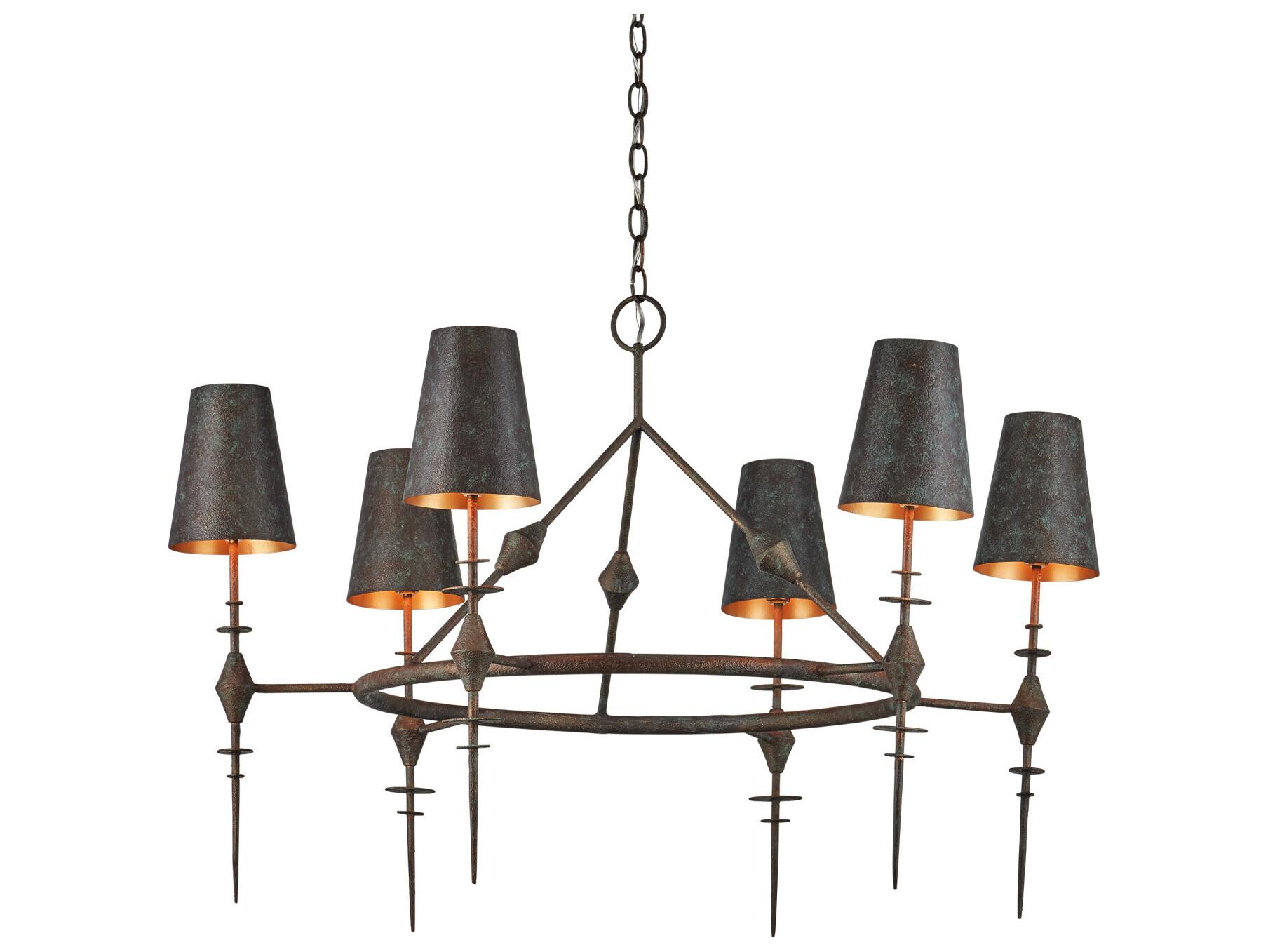 Currey & Company Anselm 6-Light Verde Bronze Contemporary Gold Chandelier
