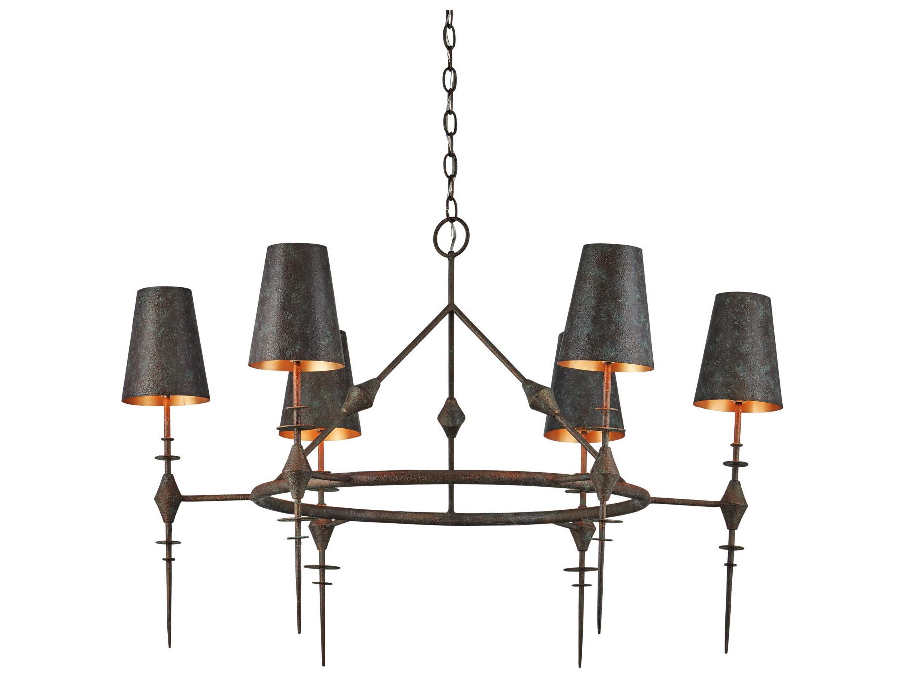 Currey & Company Anselm 6-Light Verde Bronze Contemporary Gold Chandelier