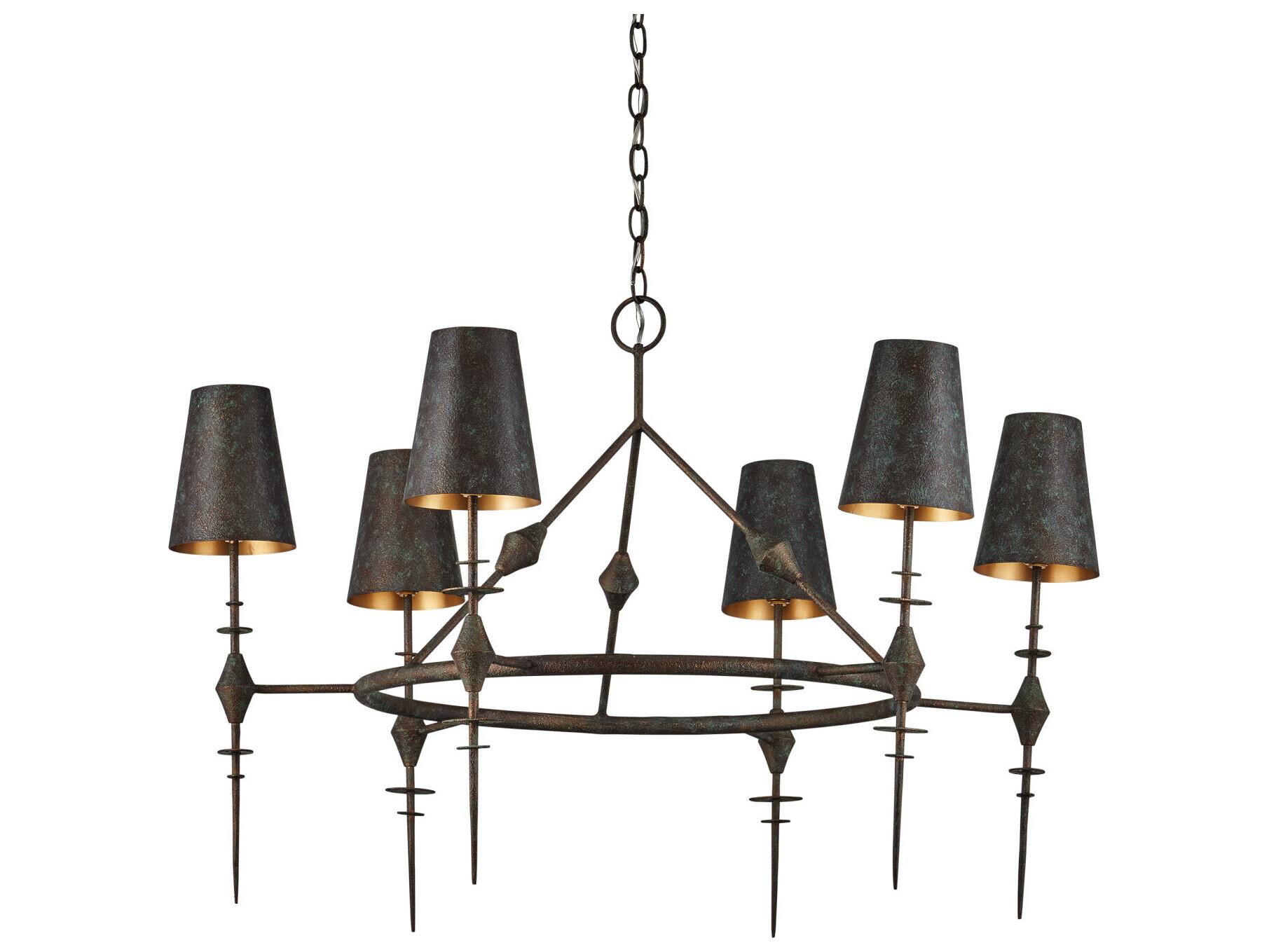 Currey & Company Anselm 6-Light Verde Bronze Contemporary Gold Chandelier